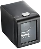Wolf Heritage Single Winder with Glass Cover&comma; Black - Secure Fit with Patented Lock-in Dynamic Cuff - for Bigger&comma; Heavier Watches - Vegan Leather - Includes Universal Adapter