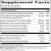 Vista 8 de NATURELO Suplemento de fuerza ósea 240 cápsulas veganas, fórmula de calcio y magnesio a base de plantas con potasio, vitaminas C, K2, D3 sin OMG