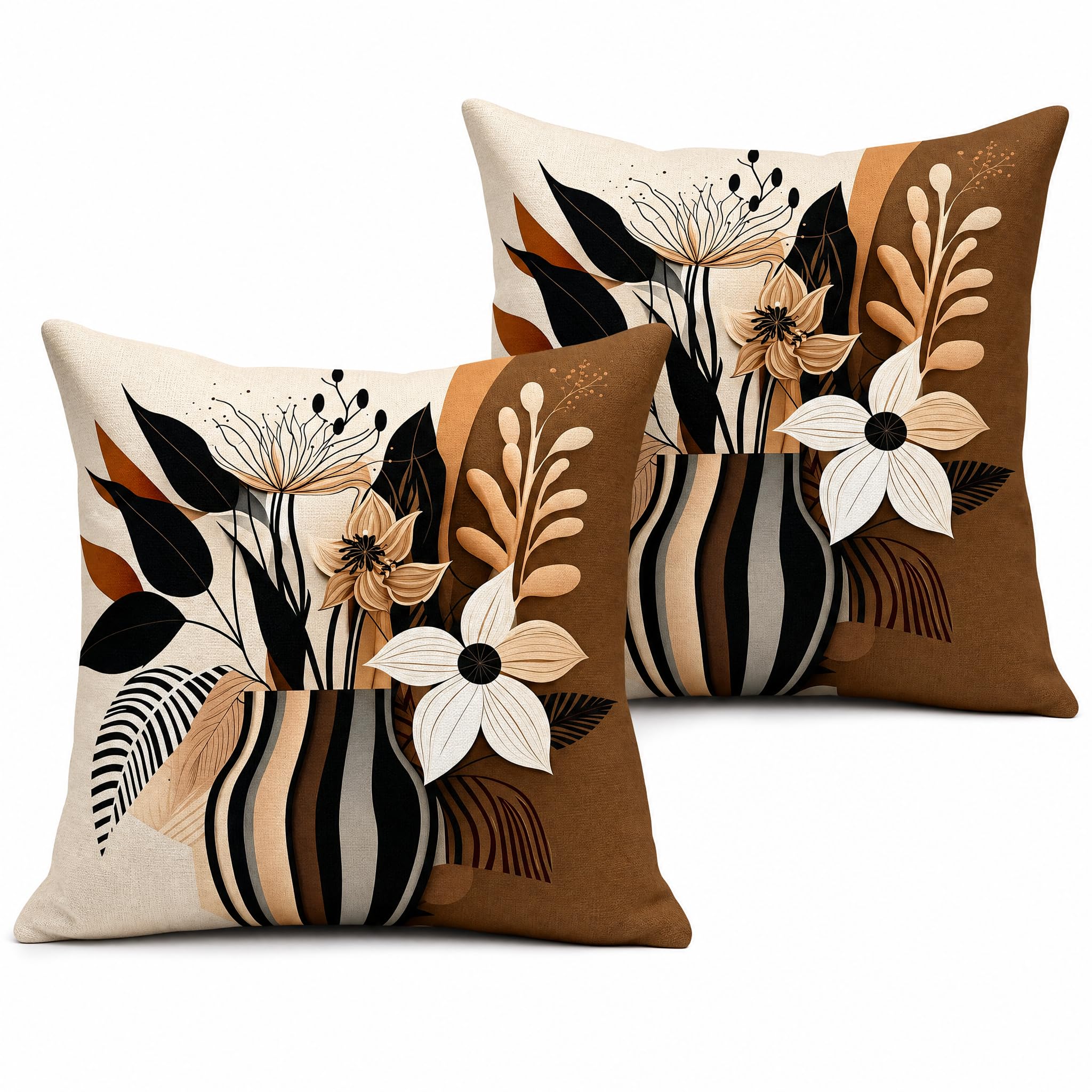 PVOODIRE Cushion Covers 40 x 40 cm Set of 2 Flower Vase Motif without