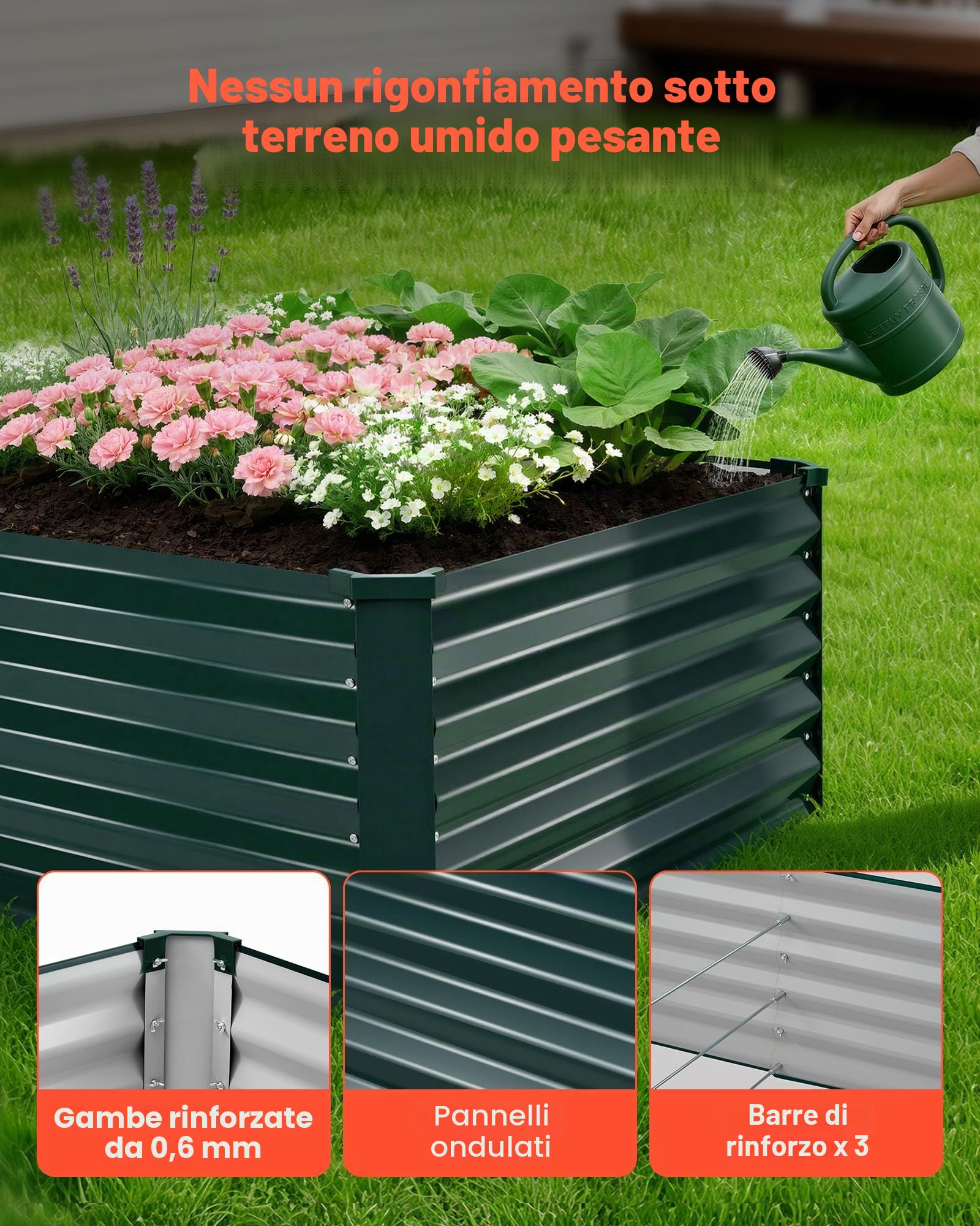 VEVOR Fioriera Rialzata in Metallo Zincata 2030x1020x460 mm, Aiuola Rialzata per Giardinaggio Rettangolare da Esterno Fioriera Rialzata Coltivazione Fiori Verdure Piante Orto Balcone Giardino