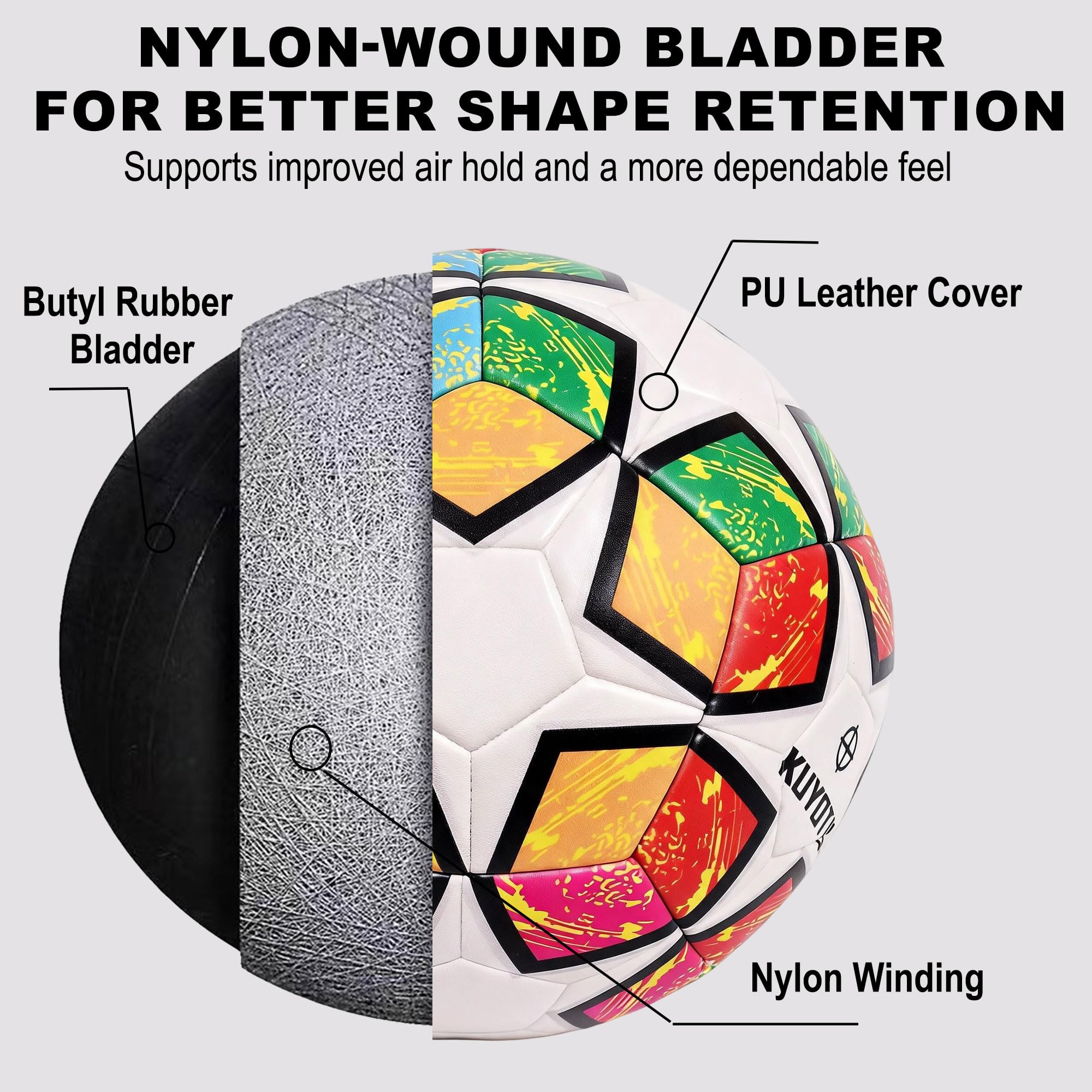 KUYOTQ Fußball, 2026 Colorway-Design, inspiriert von den USA, Kanada und Mexiko, verdickter PU-Bezug, weiche, verschleißfeste Oberfläche, Nylon-umwickelte Blase, Größe 4, für Kinder und Jugendliche