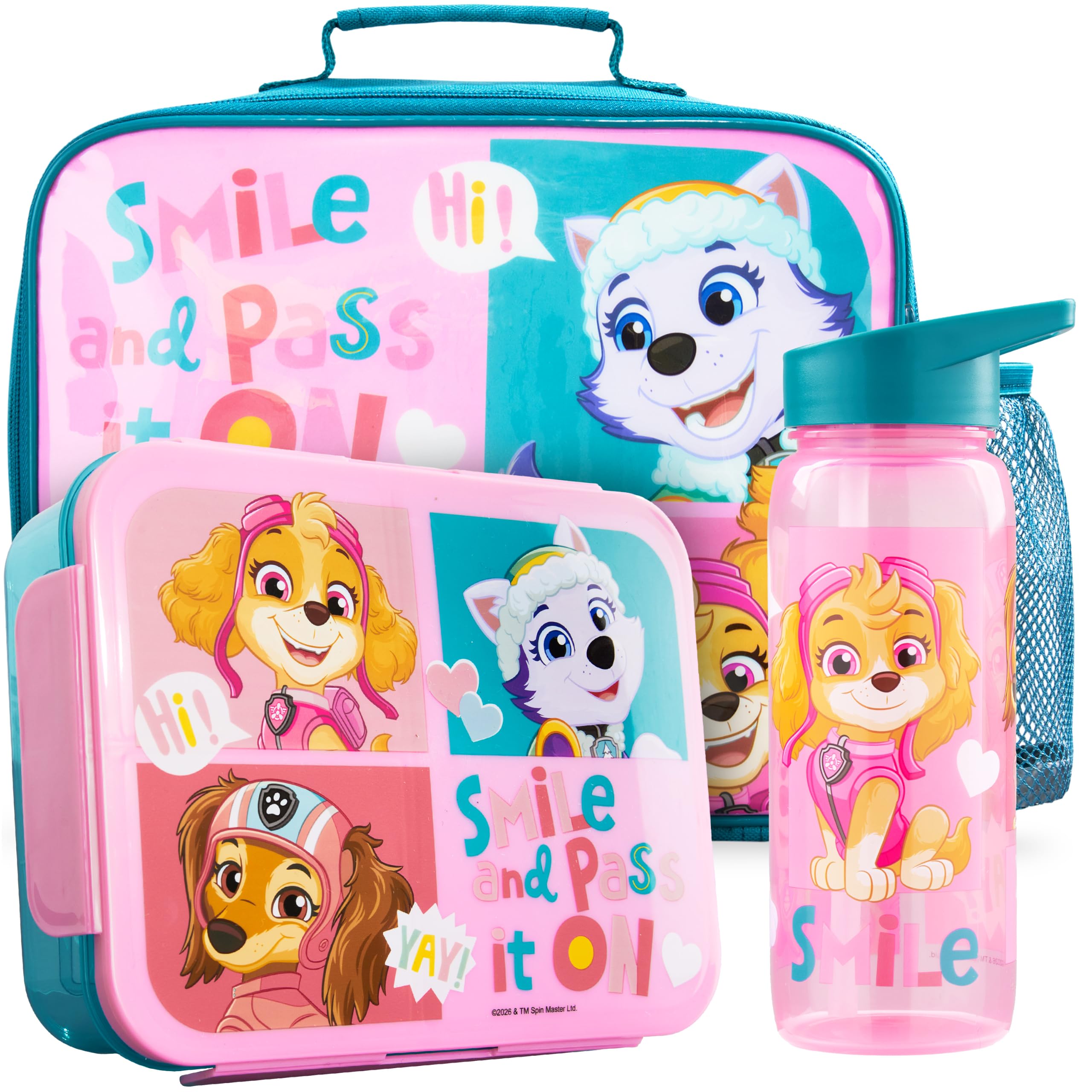 Get Trend Paw Patrol Kids Insulated Lunch Bag Set, 3Pc Bento Lunch Box, 640ml BPA-Free Water Bottle & Food Carrier for School, Travel, Picnic, Girls Gifts (Pink/Multi Paw Patrol)