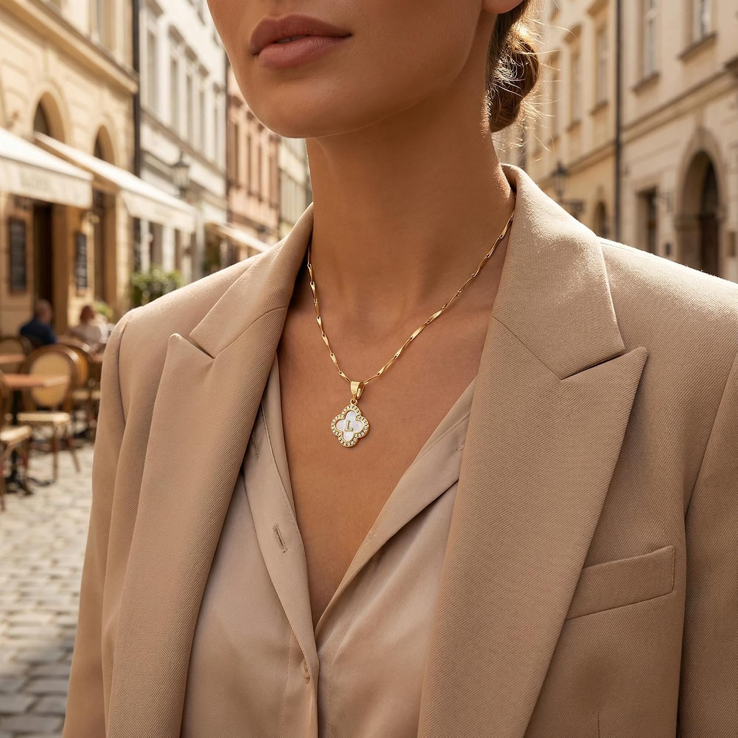 LETFLY A-Z Initial 14K Four Leaf Clover Natural Shells Necklaces for Women image 3