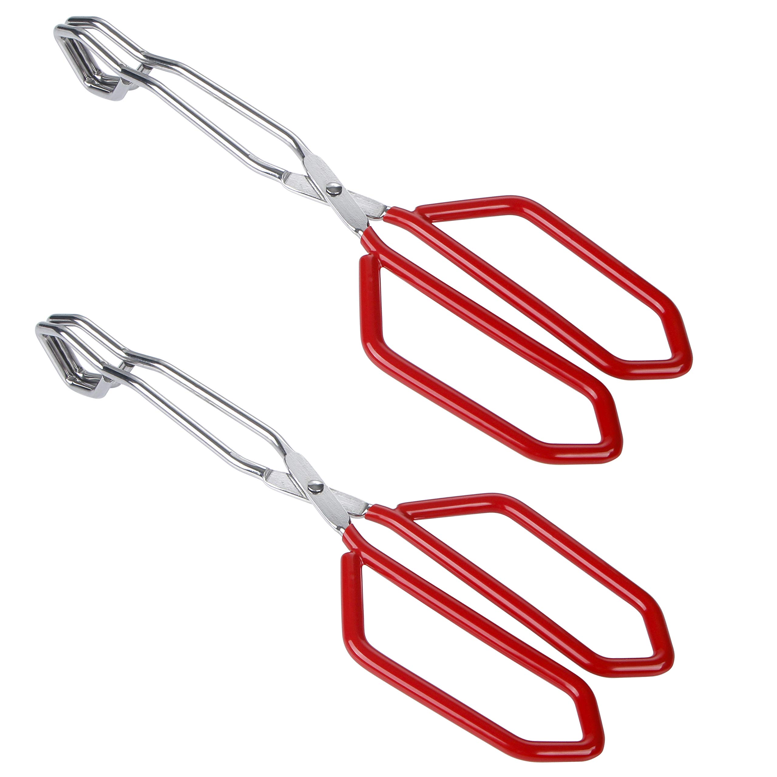MSY BIGSUNNY Stainless Steel Scissor Tongs Heavy Duty Cooking Tongs with Soft Handles (2, red 11" + 11"), Red 11''+11''