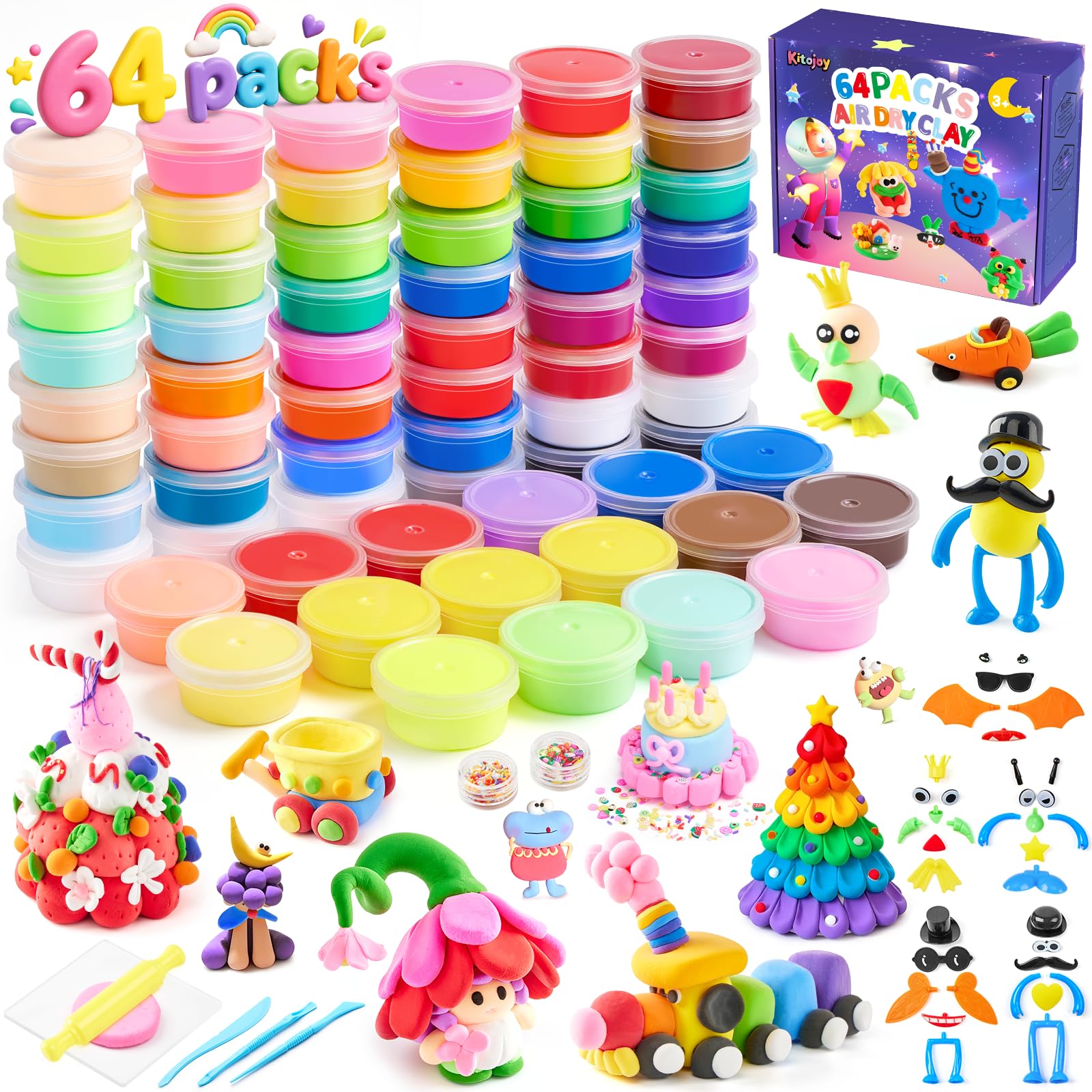 Kitojoy Air Dry Clay, 64 Colors Ultra Light Modelling Clay for Kids