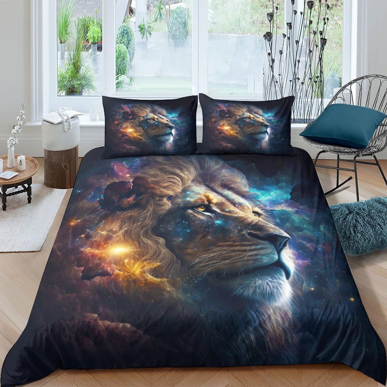 Housse de couette Lion 3D pour lit enfant, parure de lit 220x240 pour une chambre cosmique unique