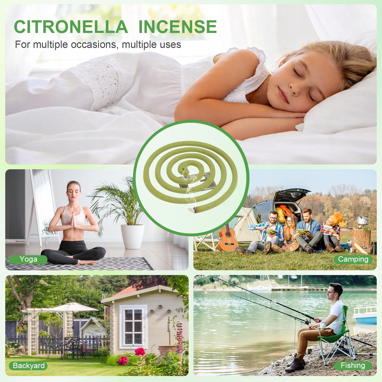 Spirales Encens Citronnelle 432 h 48 spirales 4 supports Intérieur Extérieur Jardin Camping