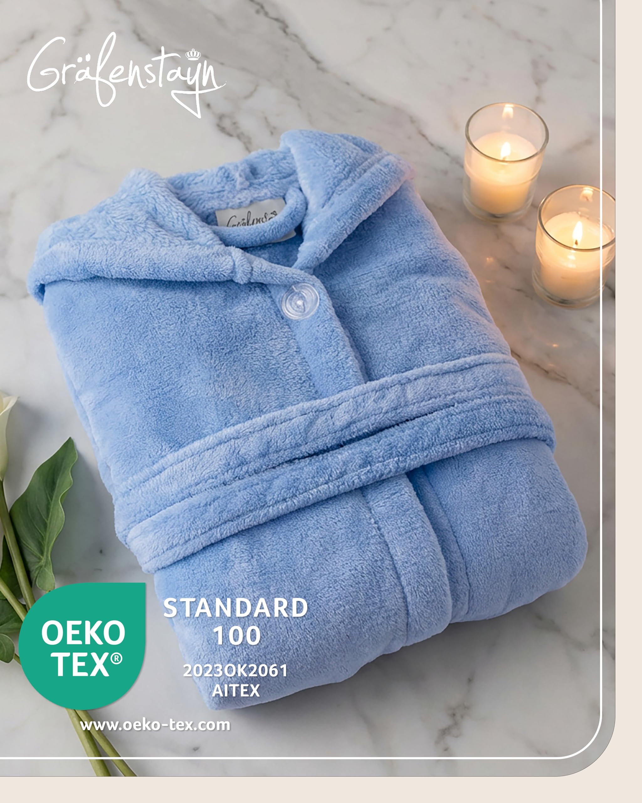Gräfenstayn Peignoir de Bain Enfant & Adolescent en Polaire avec Bouton et Capuche - Certifie OEKO-TEX 100 - Peignoir Douillet pour Garcons & Filles