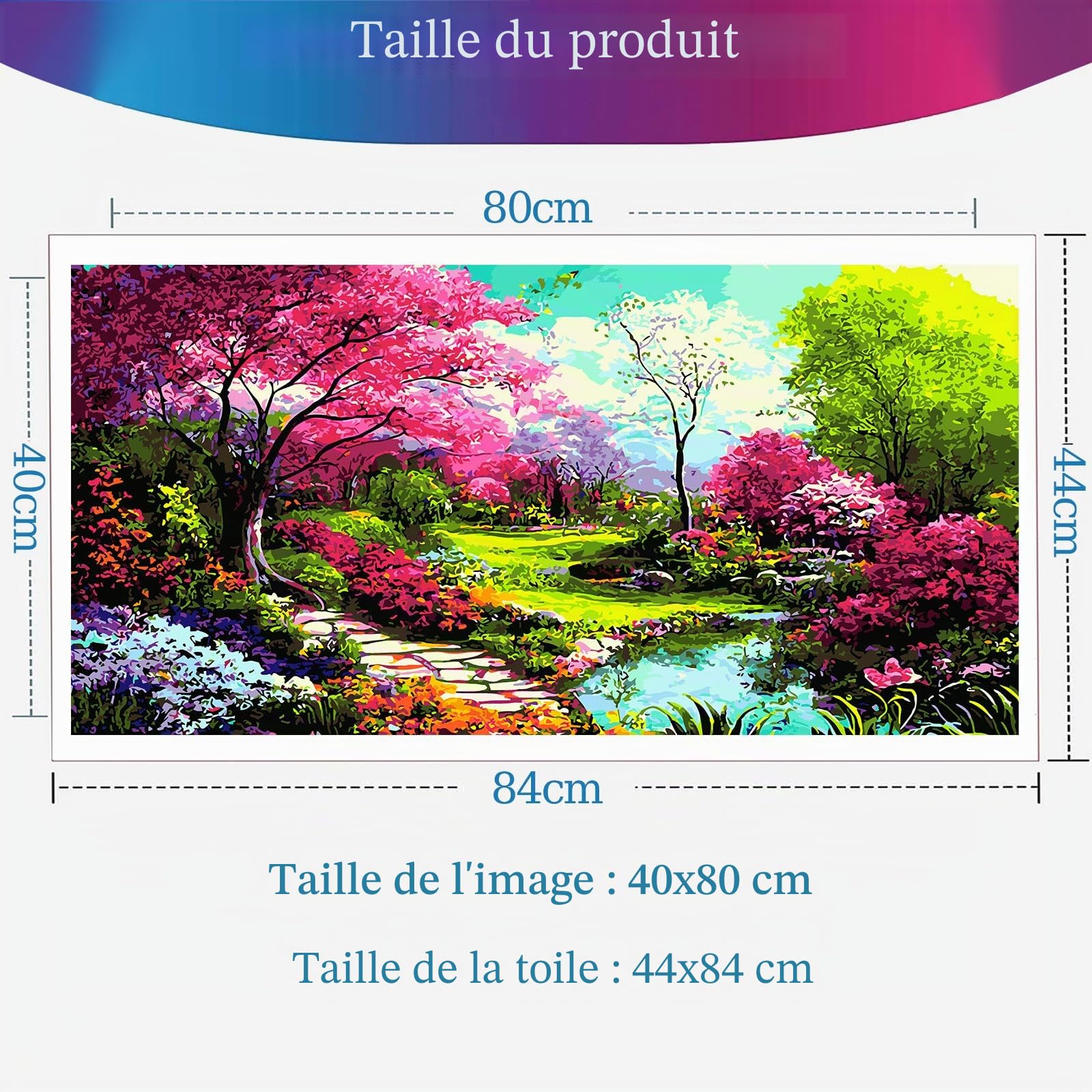 Hjjdiyes Peinture par numéros Paysage de fleurs pour adultes 80 x 40 cm - Kit de bricolage pour adultes - Peinture par numéros - Grande taille XXL - Fleurs d'eau peinte à la main - Kit huileux - Toile