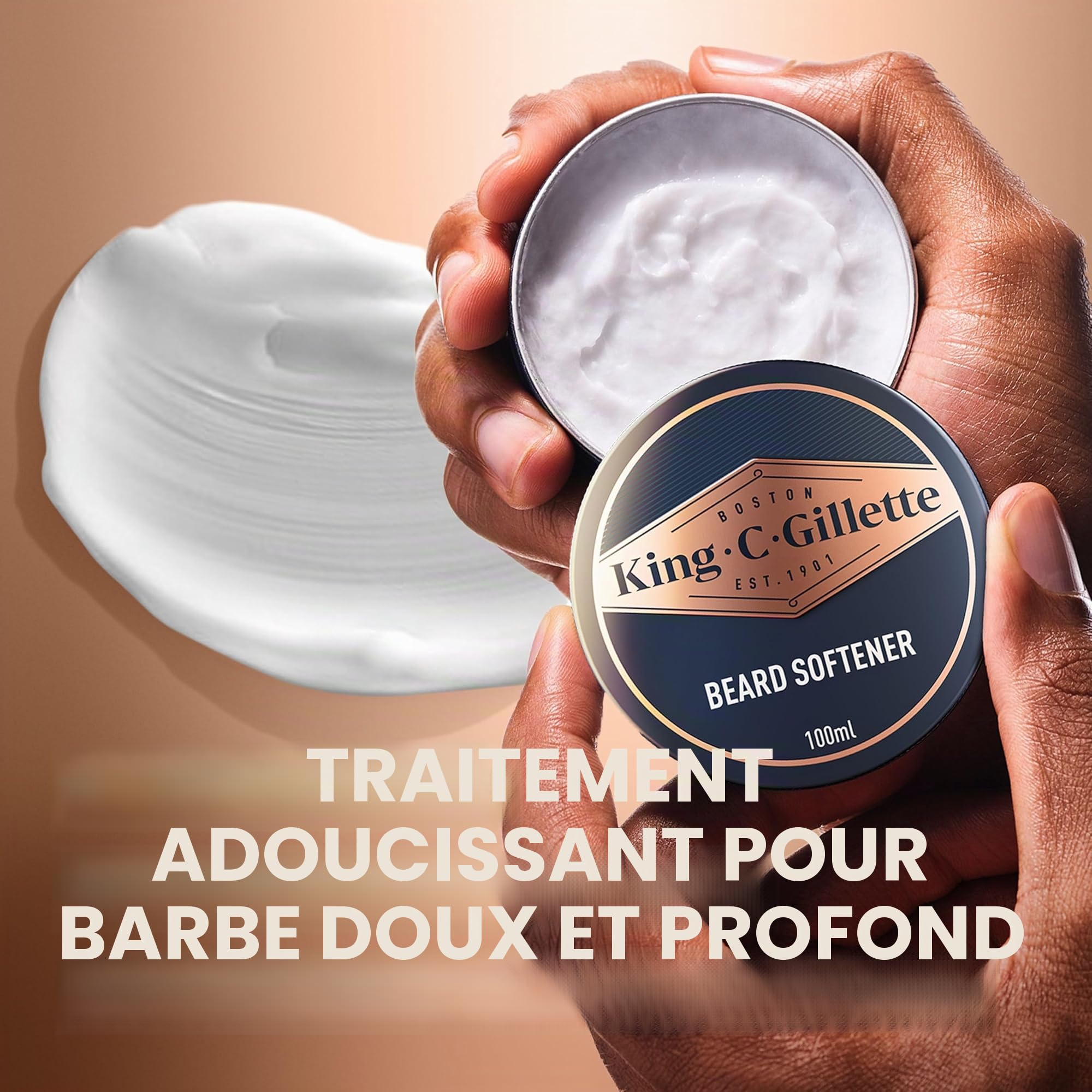 King C. Gillette Kit Barbe Homme avec 2 Soins Visage – Parfum avec des Notes de Bois de Santal, Coffret avec Nettoyant 3-en-1 350 ml, Baume Adoucissant 100 ml, Trousse de Voyage