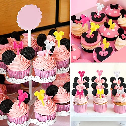 Miniatura 5 de BABORUI Palillos de comida con cabeza de ratón para niños, 40 piezas de mini arco de dibujos animados de frutas, bonitos tenedores Bento para