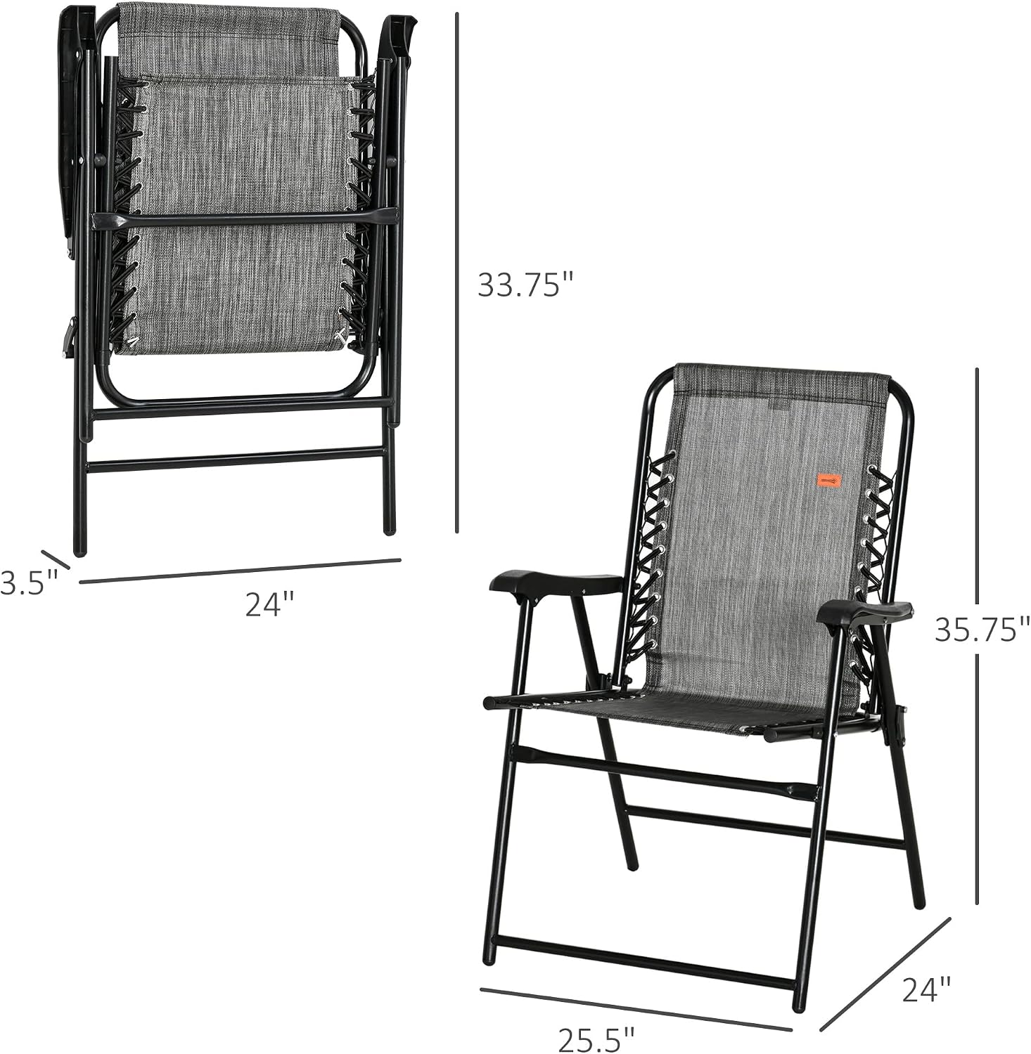 Outsunny Patio Folding Chair, Outdoor Bungee Sling Chair w/Armrests, Portable Lawn Chair for Camping, Garden, Pool, Beach, Backyard, Gray
