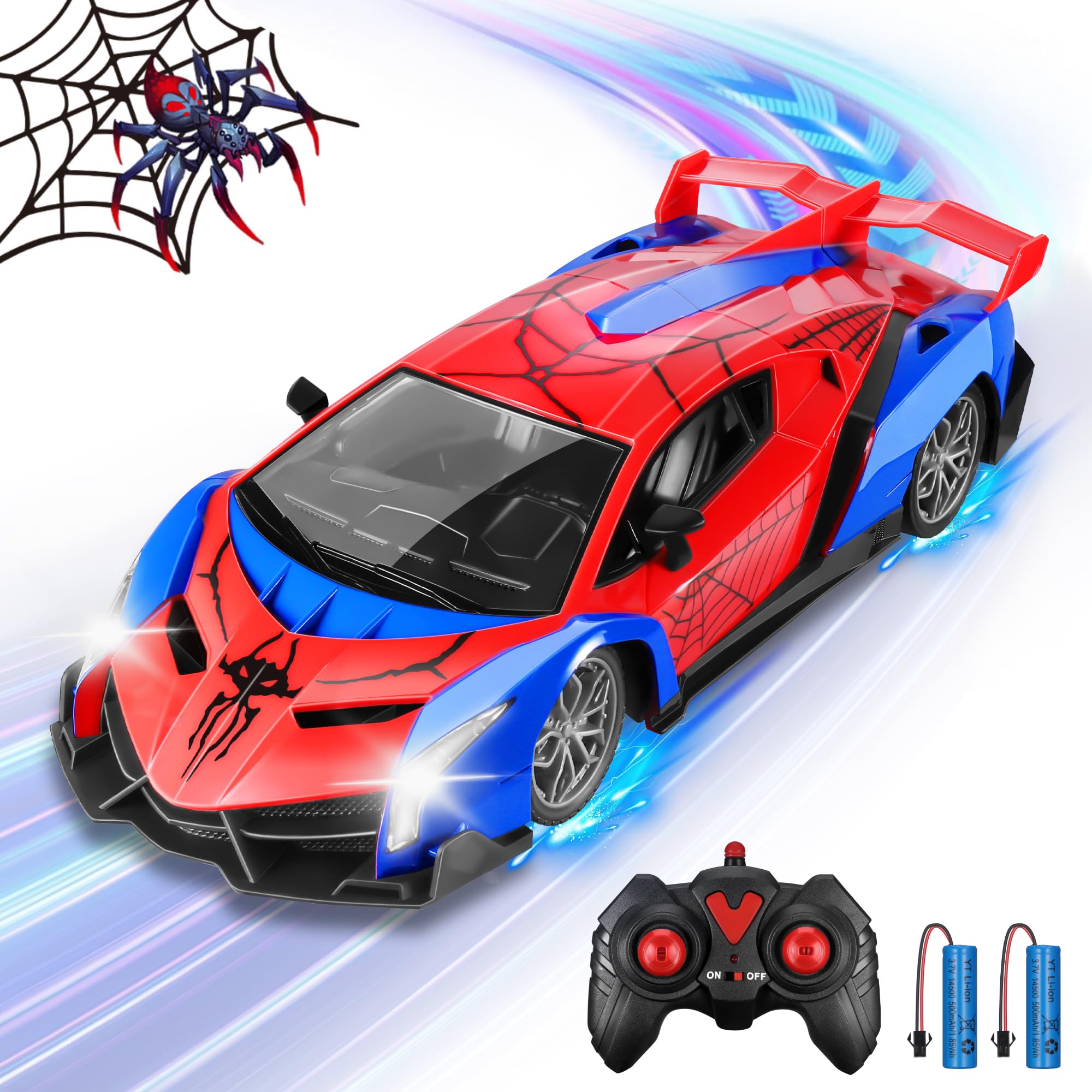 Kssvzz Auto Telecomandata, Spider Auto Radiocomandata da Corsa Veloce con Luci, Macchinine Giocattolo per Bambini 3 4 5 6 7 8 9 Anni Regalo Giochi Esterno Gioco