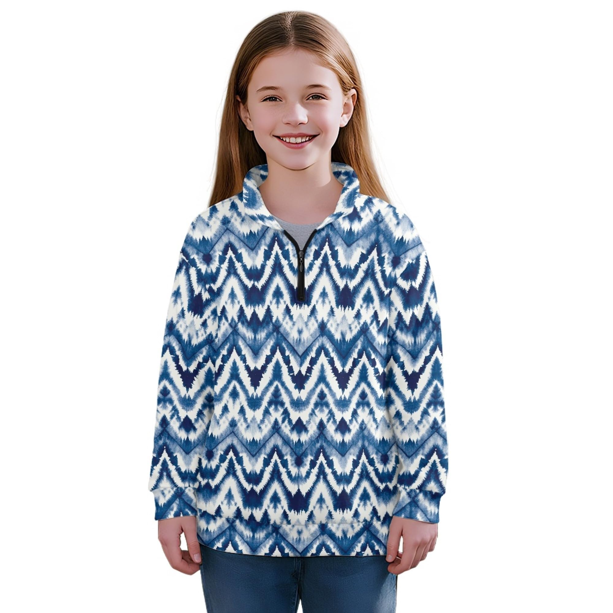 AmzPrint Girls Quarter Zip Jackets Long Sleeve Pullover Novelty Athletic Running Graphic Hoodies For Big Girls