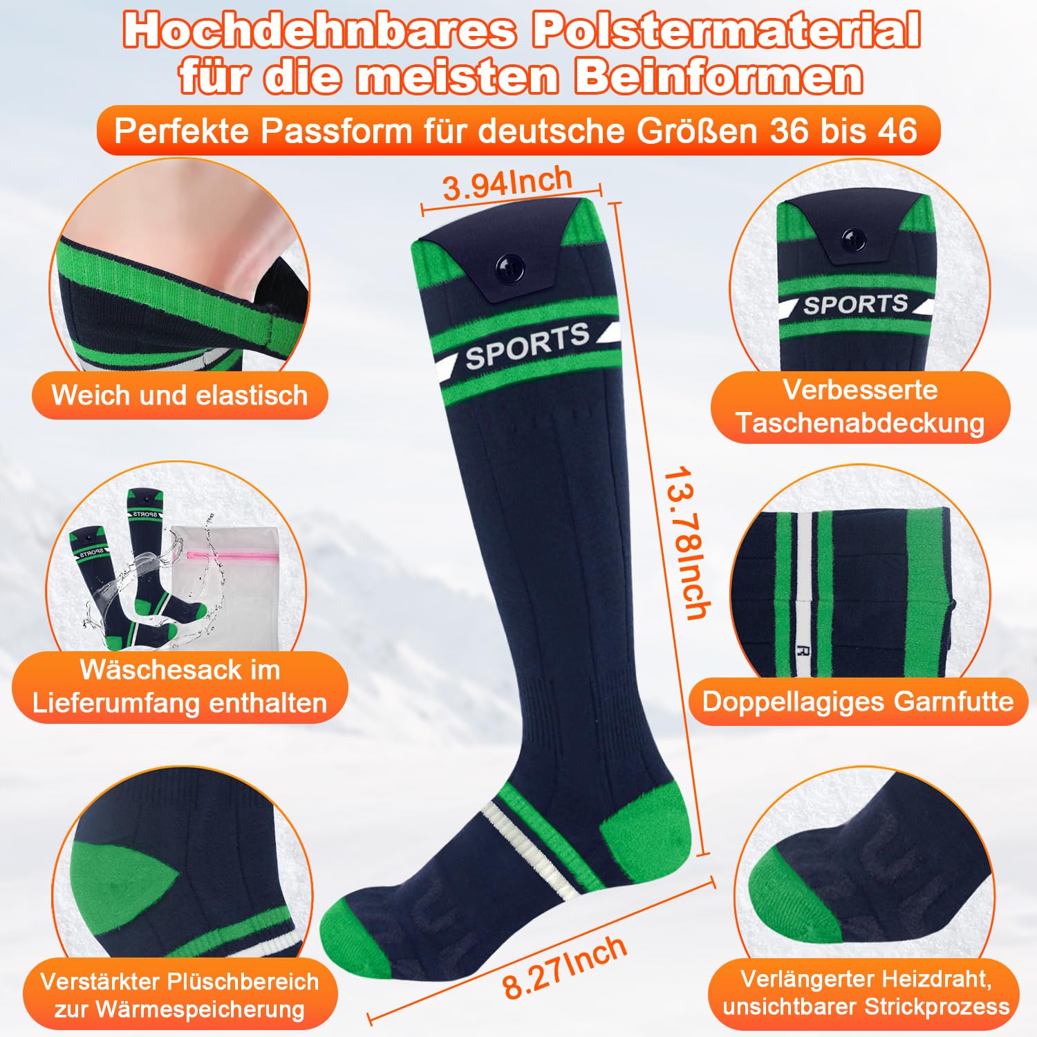 Beheizbare Socken Beheizte Socken,Heizsocken Skisocken 8000 mAh Wiederaufladbare Warme Socken Fußwärmer mit APP-Steuerung Warme Winter Socken Männer Frauen