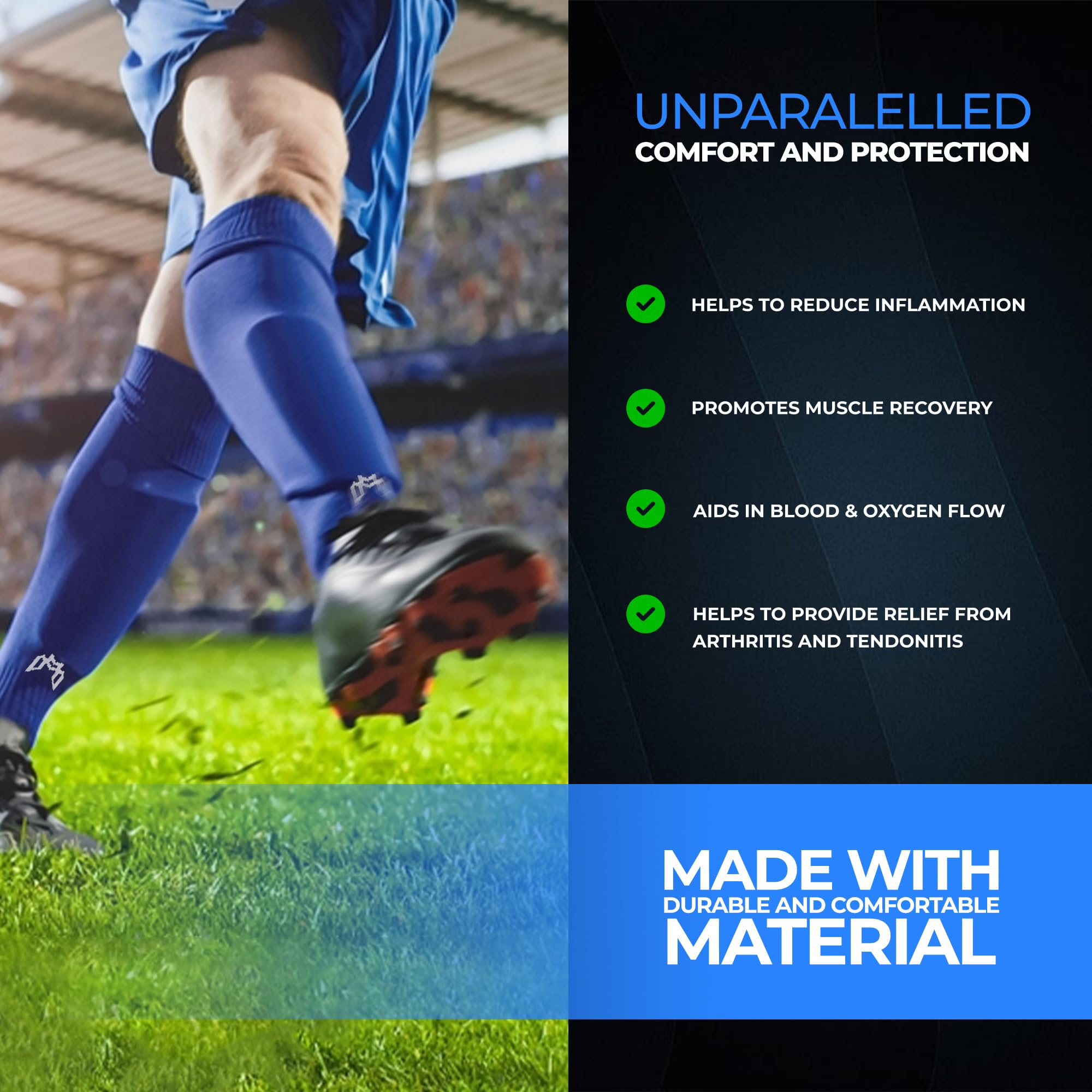 MediCaptain Calcetines de fútbol precortados, compañero para calcetines de agarre de fútbol, sostiene de forma segura espinilleras, calentador de piernas de compresión