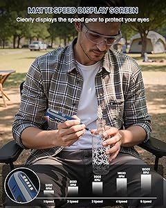 SCHTUMPA Rotary Tool, 4V Cordless Rotary Tool with 5 Speed(5000-18000RPM), Digital Display, Rotary Tool Kit with Rubber Handle for Engraving, Sanding, Polishing, Drilling, Grinding, USB-C Charging