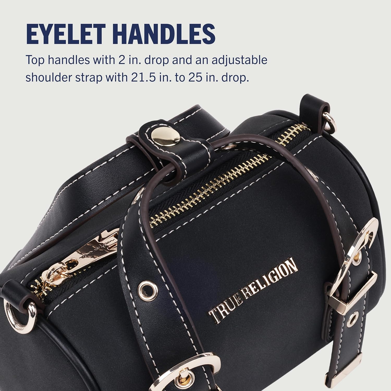 True Religion Metal Plaque Quilted Crossbody Bag, Quilted Shoulder Purse with Gold Logo and Adjustable Handbag - Image 4