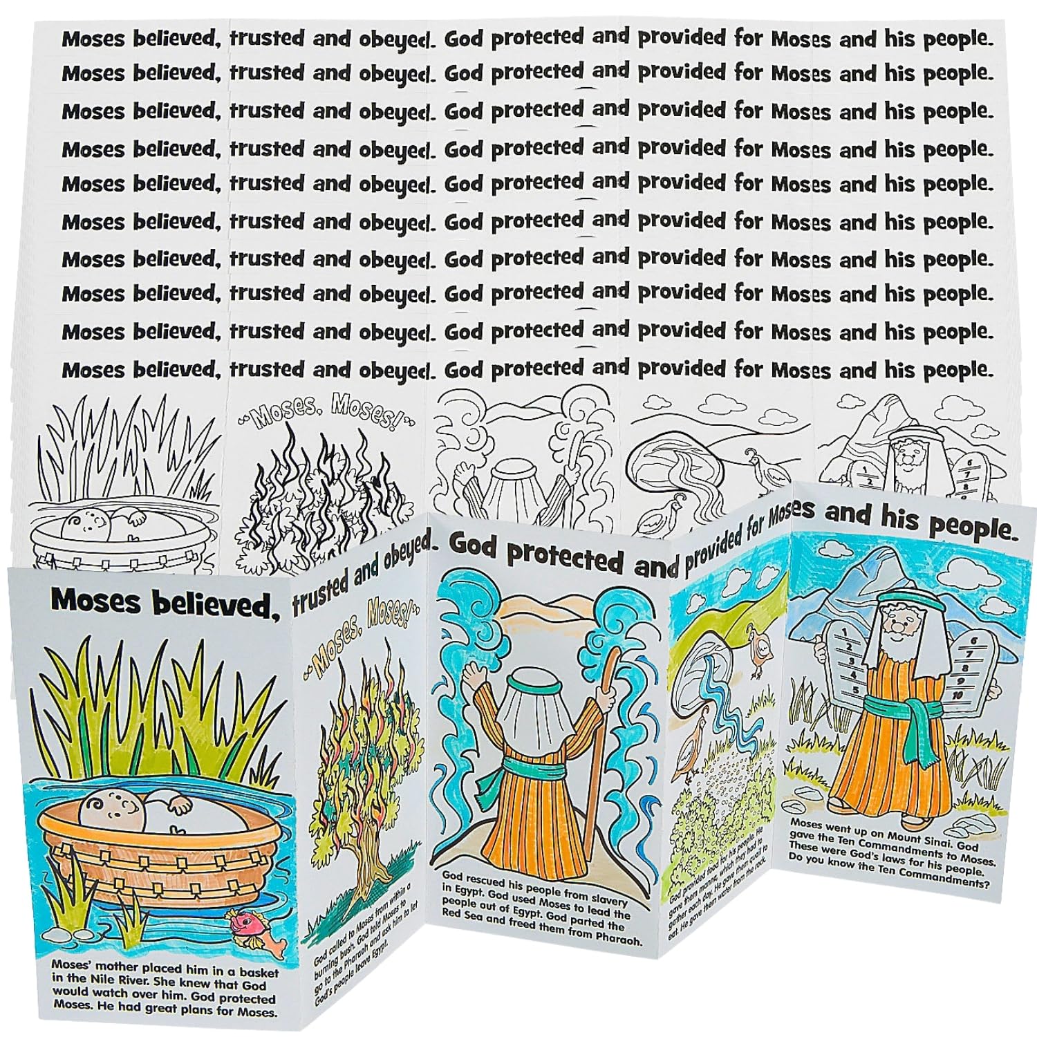 Fun Express Color Your Own Moses Story - Crafts for Kids and Fun Home Activities - VBS Vacation Bible School Supplies/Decor
