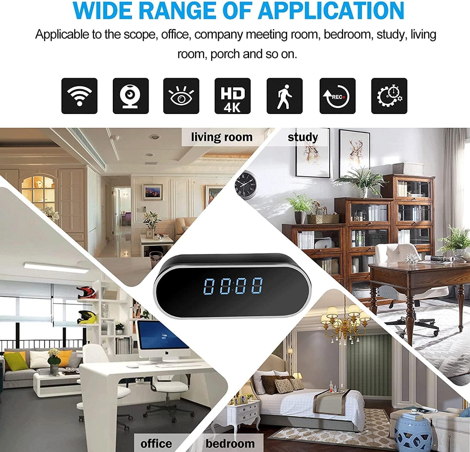 WiFi Mini DV Cámara Espía - 4K HD 1080P Despertador Grabador de Vídeo Inalámbrico Visión Nocturna Sensor de Detección de Movimiento Seguridad en el Hogar DVR Monitor para Mascotas Niñera