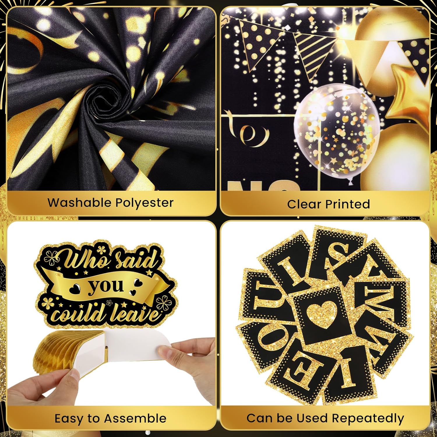 Black Gold Farewell Party Decorations We Will Miss You Banner Honeycomb Centerpiece Rude That You're Leaving But Ok Backdrop Hanging Swirls for Teacher Coworker Retirement Pastor Day Party Supplies