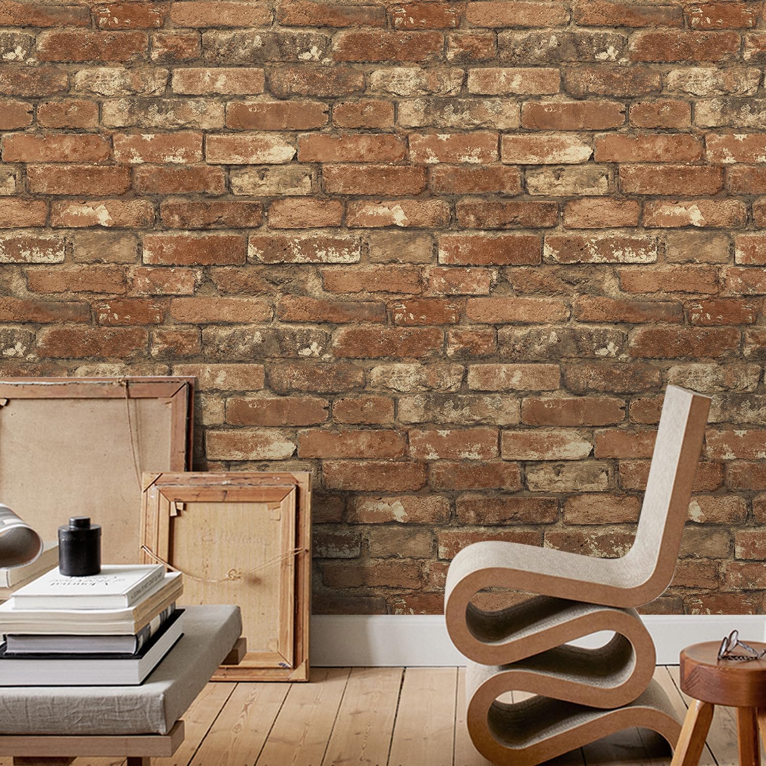 Light Brown Faux Brick Peel and Stick Wallpaper Rustic Red Brown Self Adhesive Wall Paper Removable Textured Contact Paper for Bedroom Kitchen Backsplash Fireplace 17.7in x 9.8ft