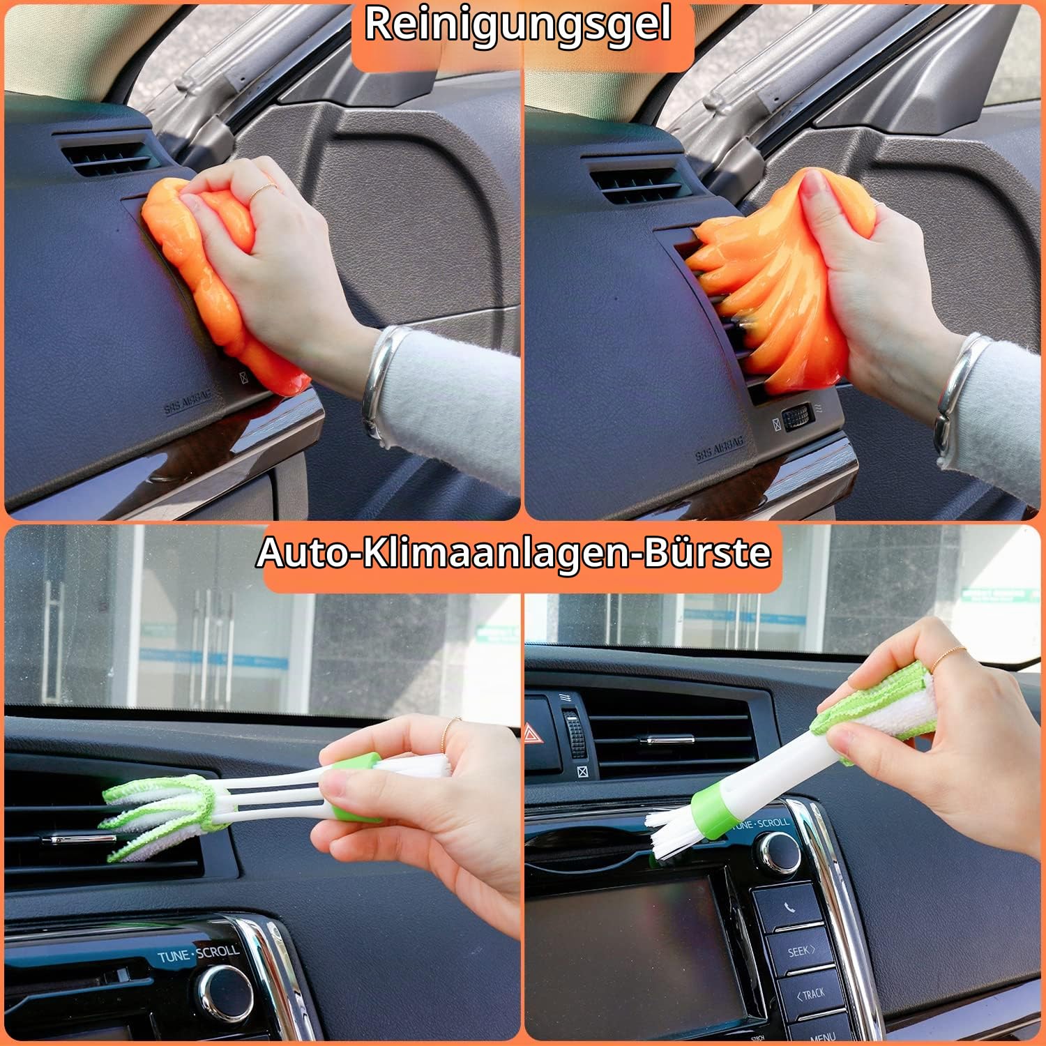 THINKWORK Auto Reinigungsset, Autowaschset Auto Set, 17 Stück Auto Autopflege für Auto Reinigung Innenraum und Außen, Armaturenbrett, Lüftungsschlitz, Motor, Räder, Autopflege-Geschenkset (Orange)