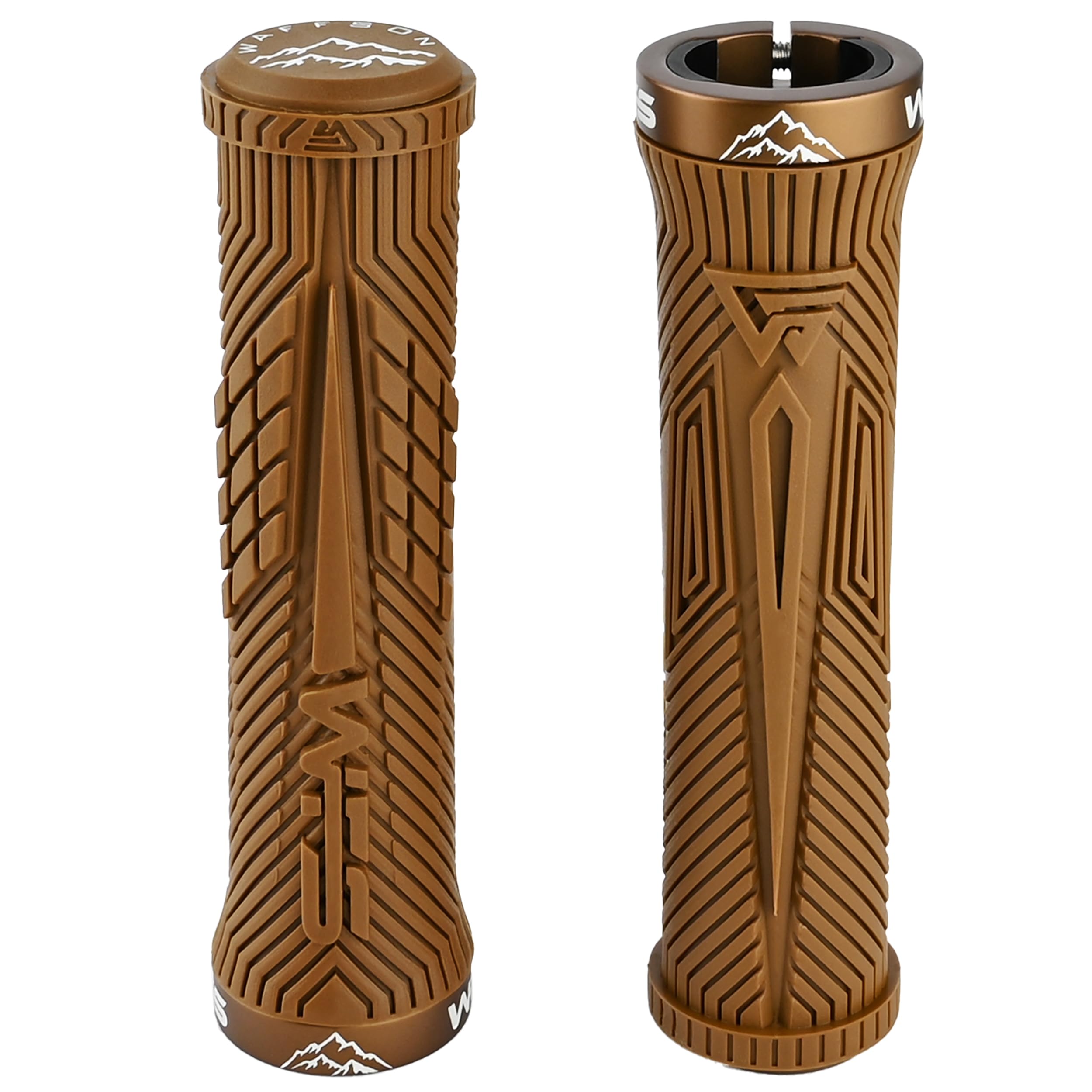 WFS Volatus Single Lock-on Grips for Mountain Bikes, Road, City Bike, 33mm OD for Soft Comfortable Ergonomic, Anti-Slip 22mm ID Locking Handlebar Grips for MTB, 1 Pair, Brown