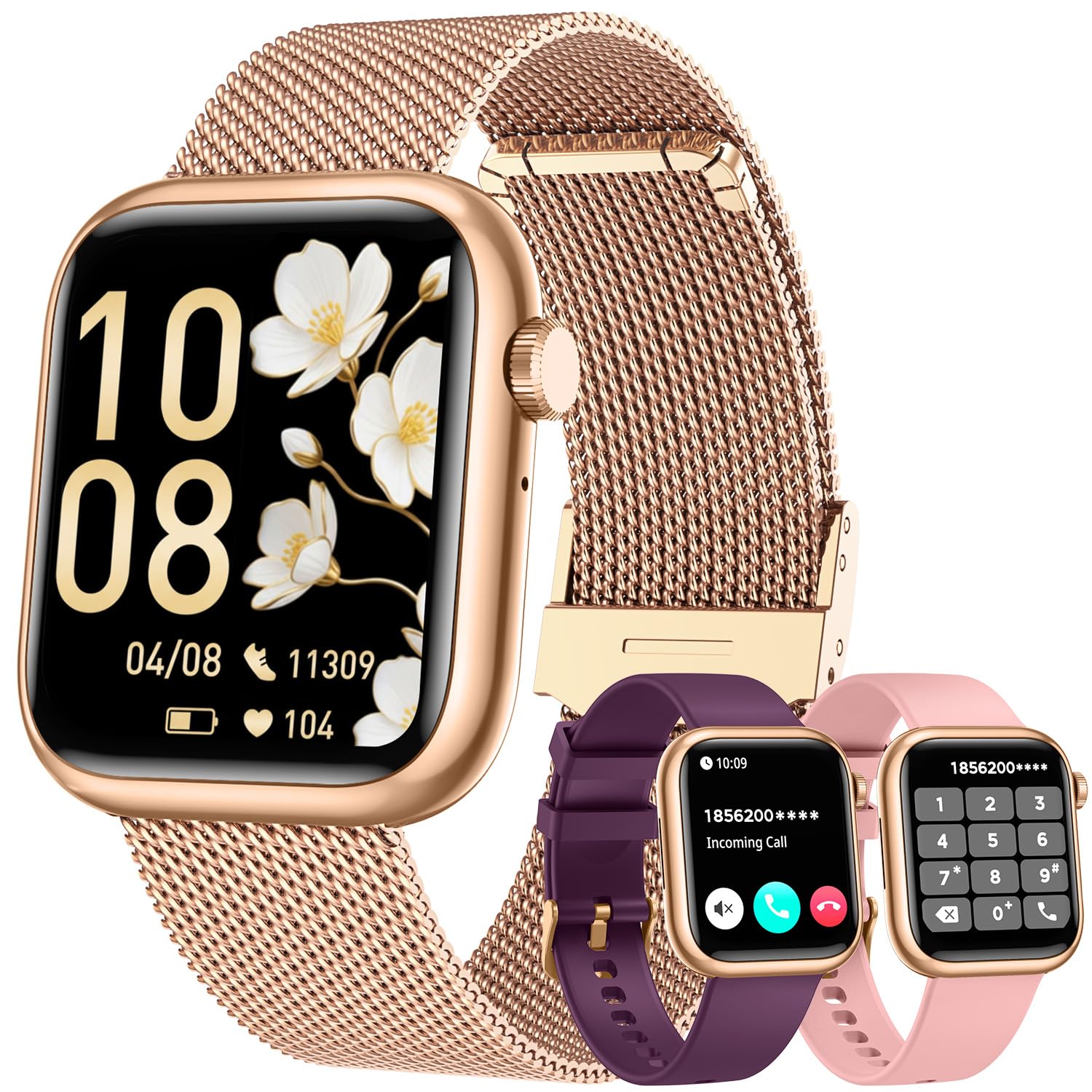 Reloj Inteligente Mujer Smartwatch con Llamada: 1.83'' Digital Smart Watch con Bluetooth Impermeable IP67 Pulsómetro/Monitor de Sueño 123 Deportivos Pulsera Actividad 3 Correa para iPhone iOS Android