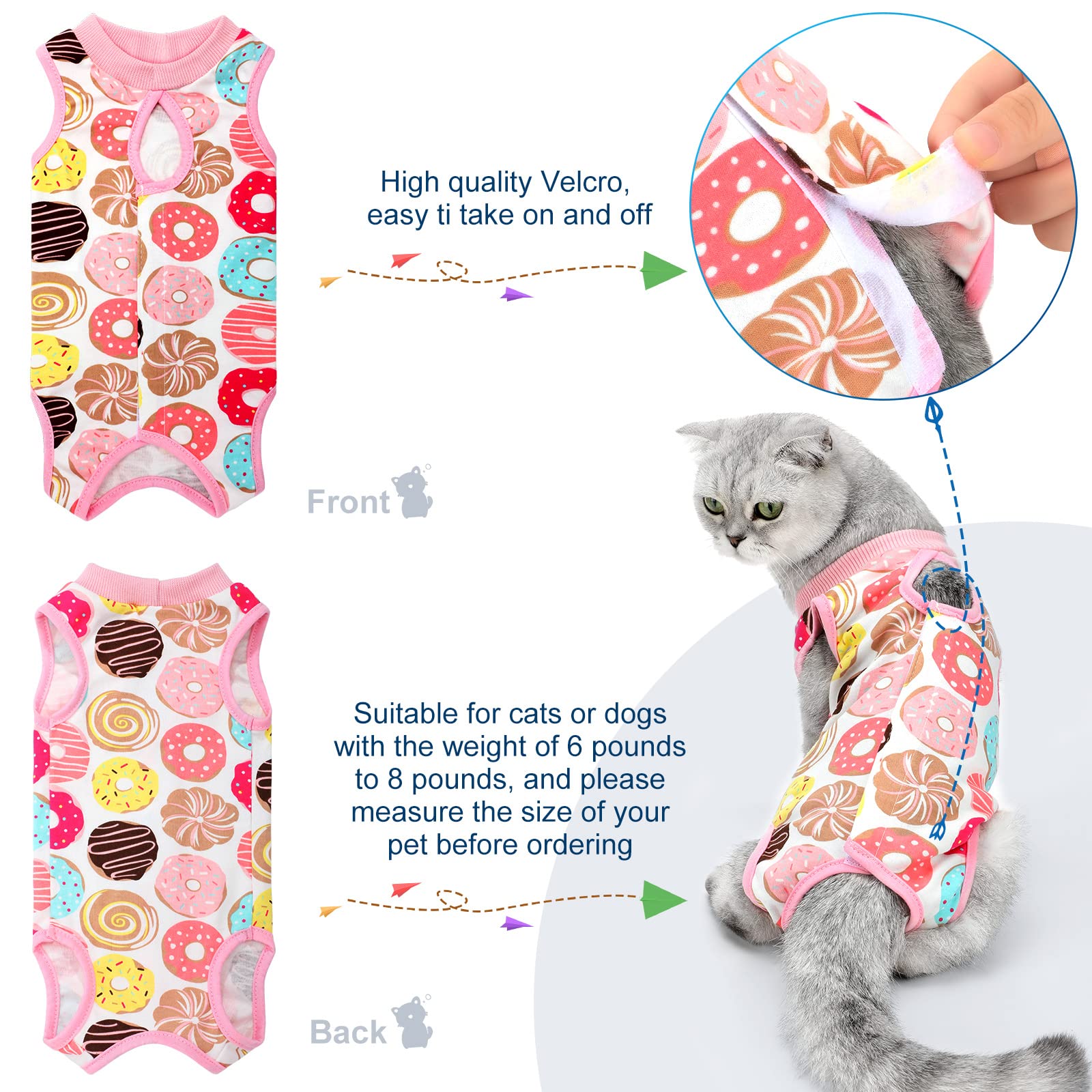 4 Tute per Gatto da Recupero Vestiti di Recupero in Cotone per Gatti Vestiti Traspiranti per Recupero di Gattini per Gatti Cucccioli Recupero Addominale Svezzamento, 4 Stili (M)