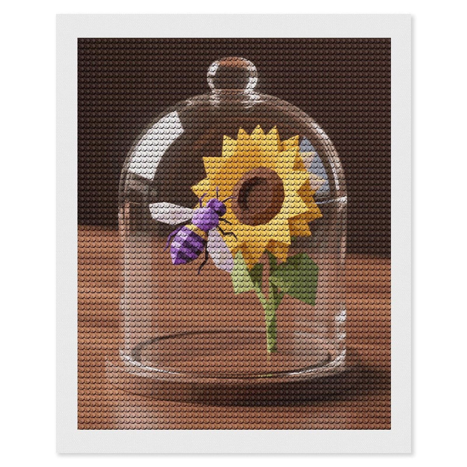 DWVTSLH Geometric Bee Sunflower Diamond Painting Kits for Adults, Personalized Diamond Photo Art Full Drill, DIY 5D Diamond Art Painting Kits for Beginners, Home Wall Decor 16"x20"