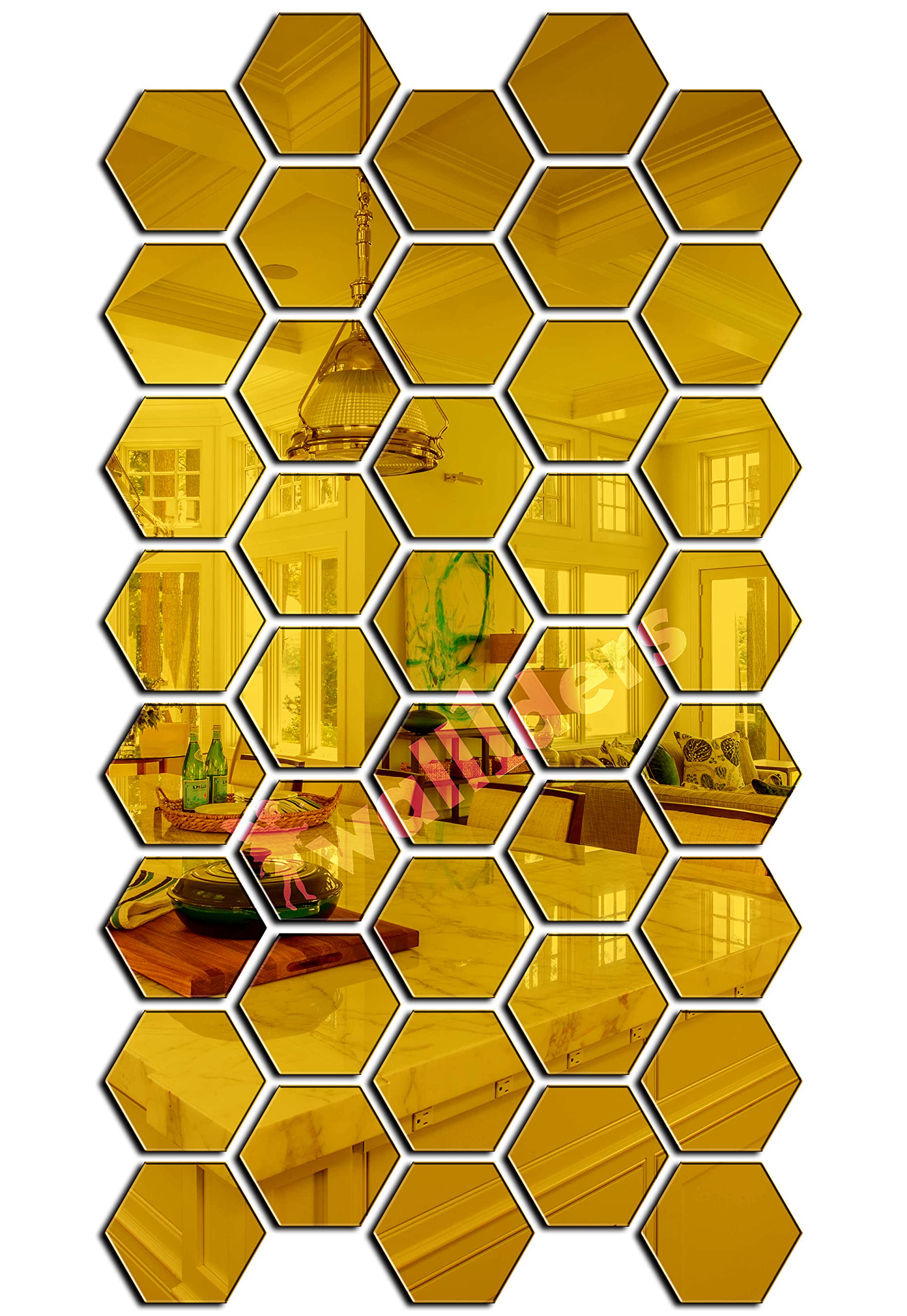 Wall1ders 40 ?Hexagonal with 10 Butterflies Golden (Each Hexagon Size 10.5 cm x 12 cm) Mirror Wall Stickers, Mirror Stickers for Wall (B096ZF1P8R) Amazon Price History, Amazon Price Tracker