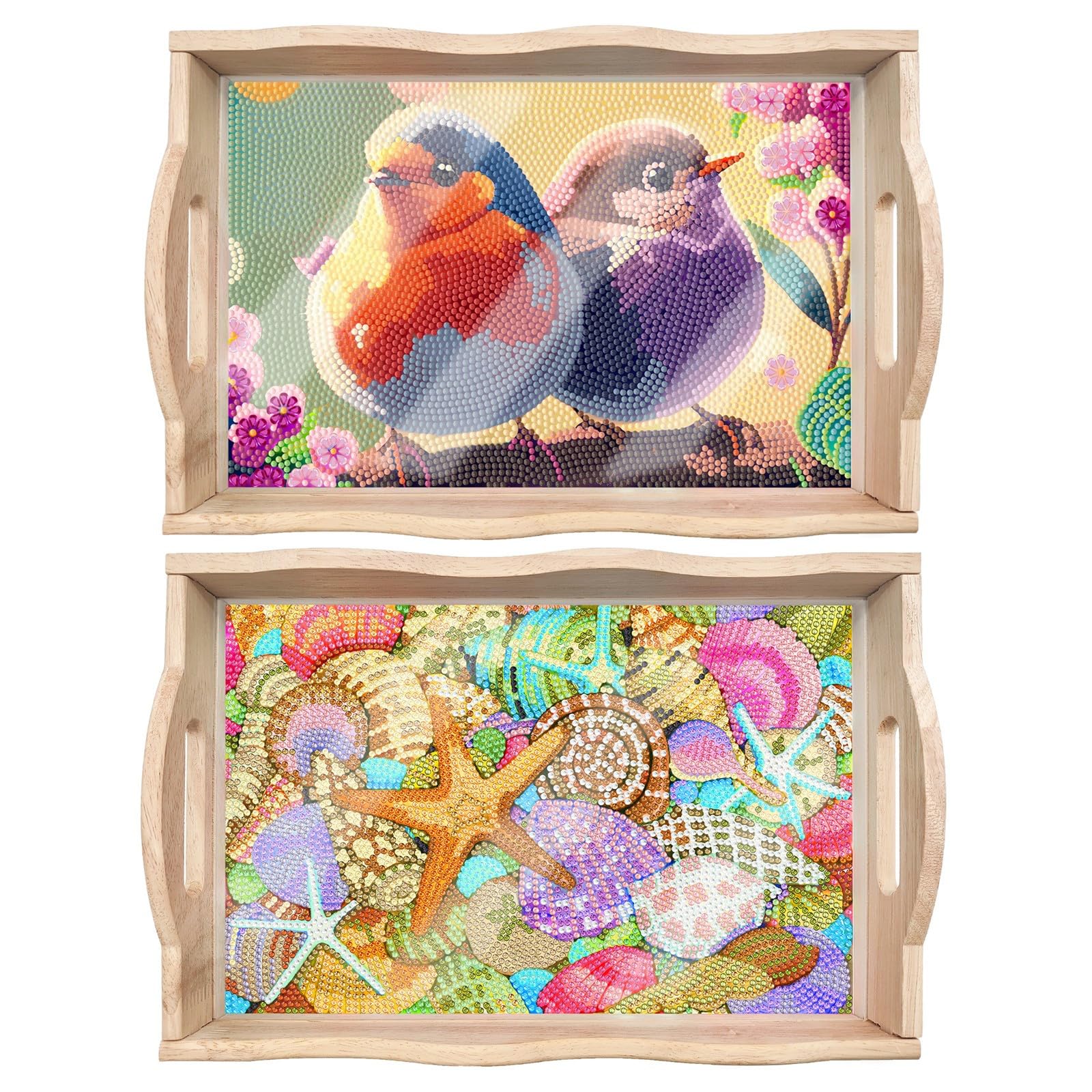 2PCS DIY Diamond Painting Tray Diamond Art Painting Pallet Handmade Wooden Tray Dinner Plate Tea Tray Coffee Tray — image 1