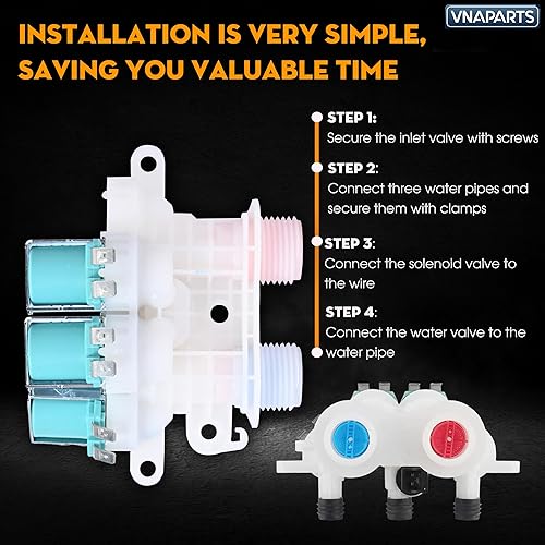 Miniatura 6 de Válvula de entrada de agua para lavadora Maytag de carga superior MVW6230HW0 MVWB765FW0 MVWB765FW1 MVWB766FW0 MVWB835DW2 MVWB855DC2 MVWB835DW3