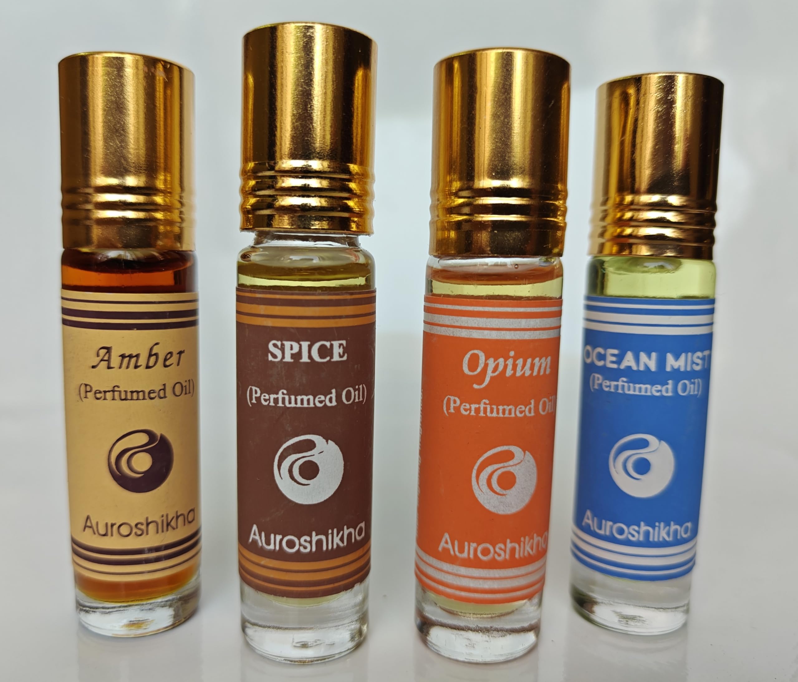 Auroshikha Perfumed Oil Set-32 ml - 8ml Each Of Amber, Spice, O- pi- yum and Ocean Mist, 8ml Each, Roll-on Unisex Attar || Intense, Longlasting and Natural || Ashram Product, Since 1973-picture-11