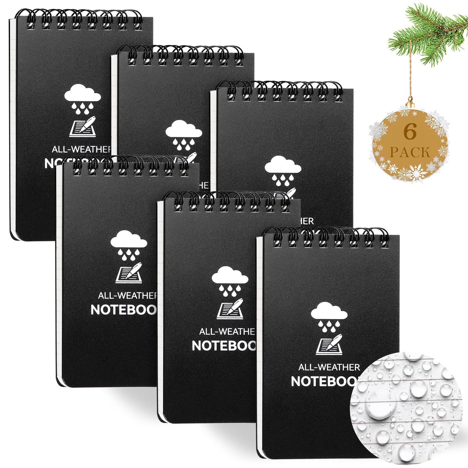 COIDEA Waterproof Notebook, 3 x 5 Pocket Notepad, All Weather Small Pocket Notebook Stone Paper, Mini Spiral Notepad Weatherproof Police Notepad 100 Lined Pages for Outdoor Home Office School, 6 Pack