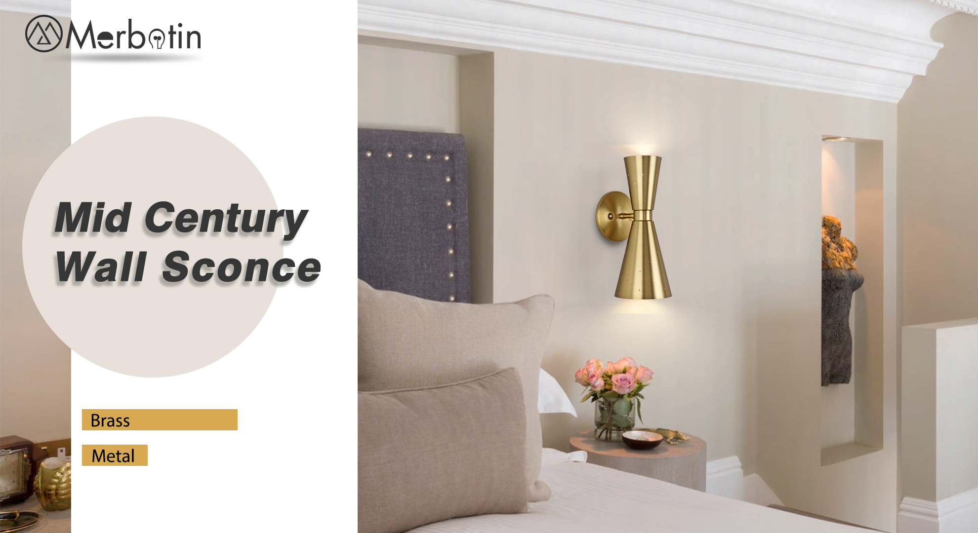 Image of Brass Wall Sconce, Mid Century Modern Sconce Wall Lighting, Up Down Gold Wall Sconces E12 Base, Vintage Farmhouse Wall Lights Hardwired Wall Lamps for Bedroom Bathroom Living Room Staircase