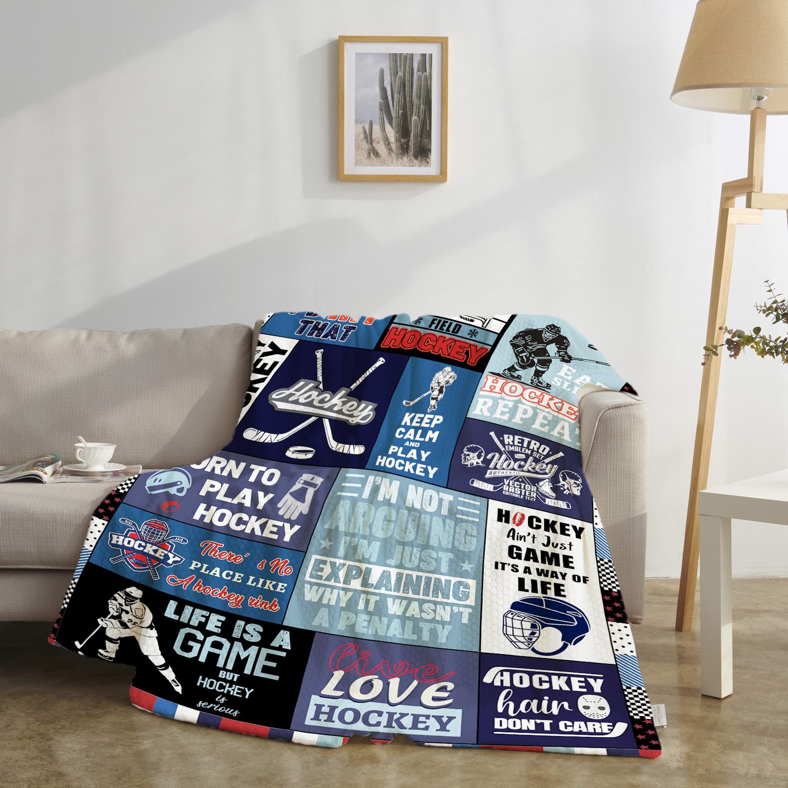 Hockey Gifts for Boys Men, Hockey Blanket for Boys 8-12, Birthday Graduation Gifts for Hockey Lovers Player Blanket 60"x50" to Keep Warm
