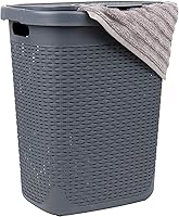 Vista 1 de Mind Reader Cesta delgada para ropa sucia de 50 L, cesta de ropa, tapa, diseño de mimbre, plástico, 17.65 pulgadas de largo x 13.75 pulgadas