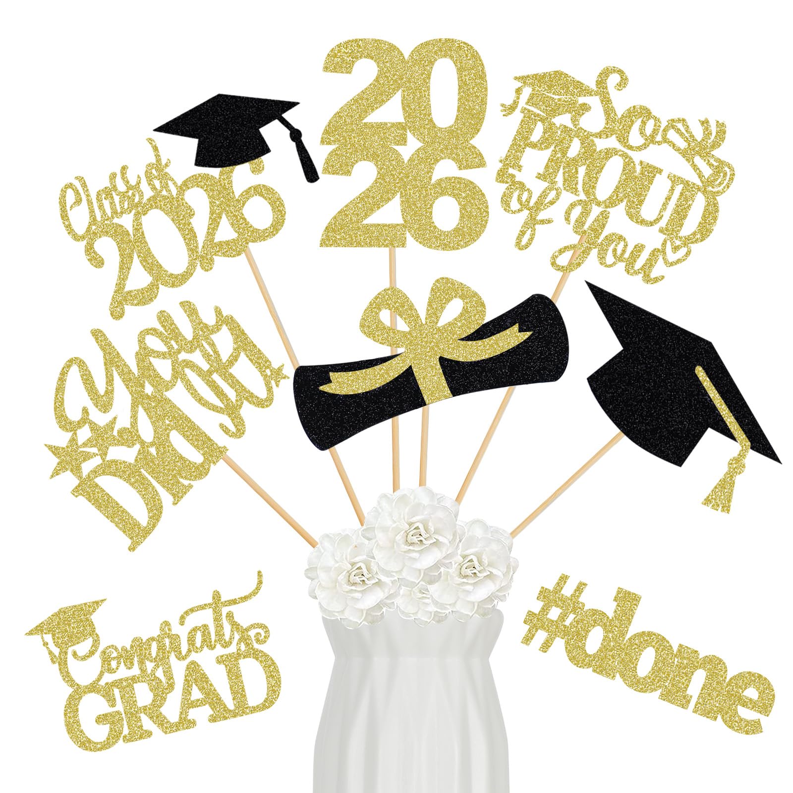 24Pcs 2026 Graduation Table Centerpieces Gold, Graduation Centerpieces for Tables 2026 Gold Class of 2026 Graduation Centerpiece Sticks for 2026