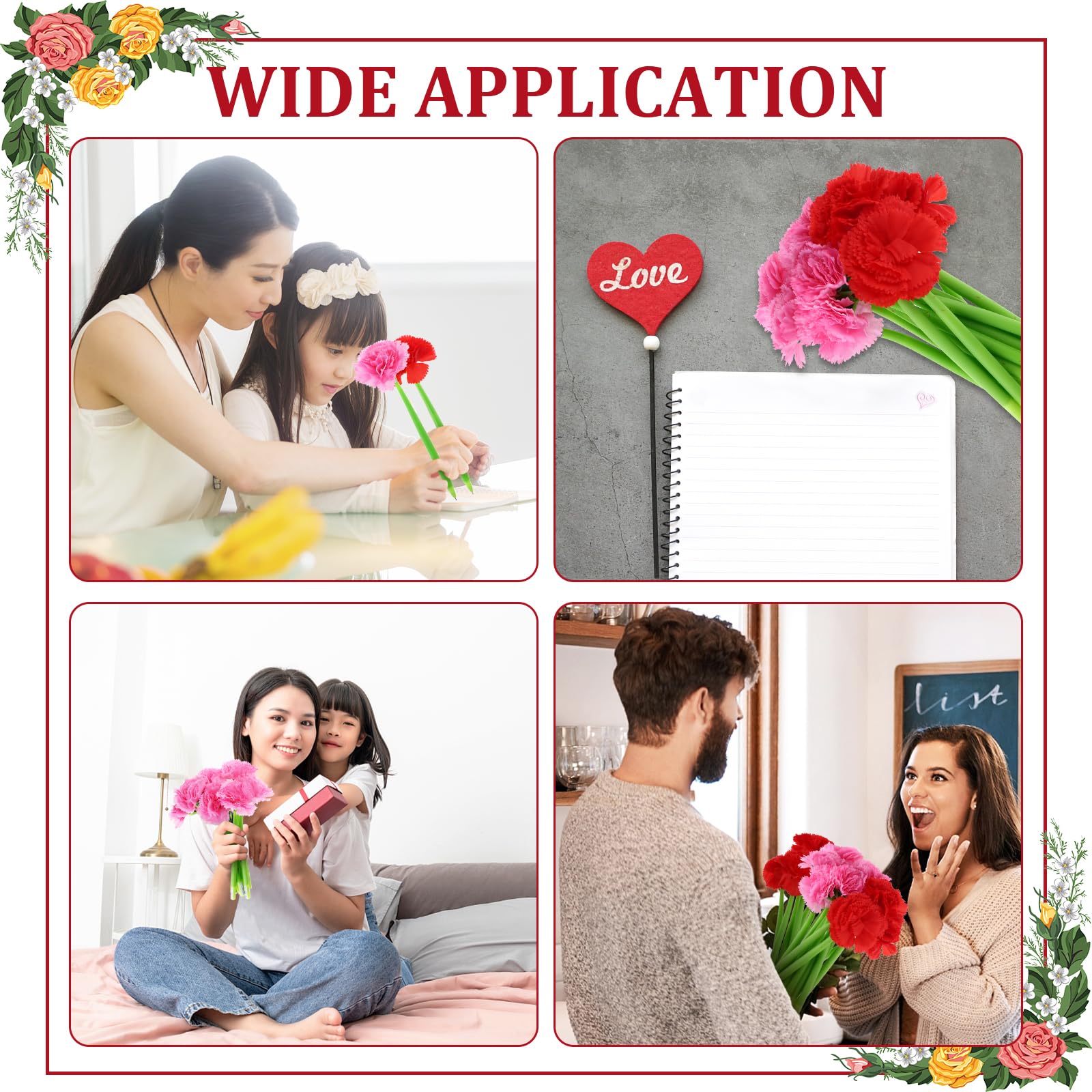 28 bolígrafos de flores artificiales con forma de clavel, bolígrafos de tinta de gel negra de 0.5 mm, bolígrafos de tinta de gel para el día de San Valentín, bolígrafos de tinta de gel para niñas y