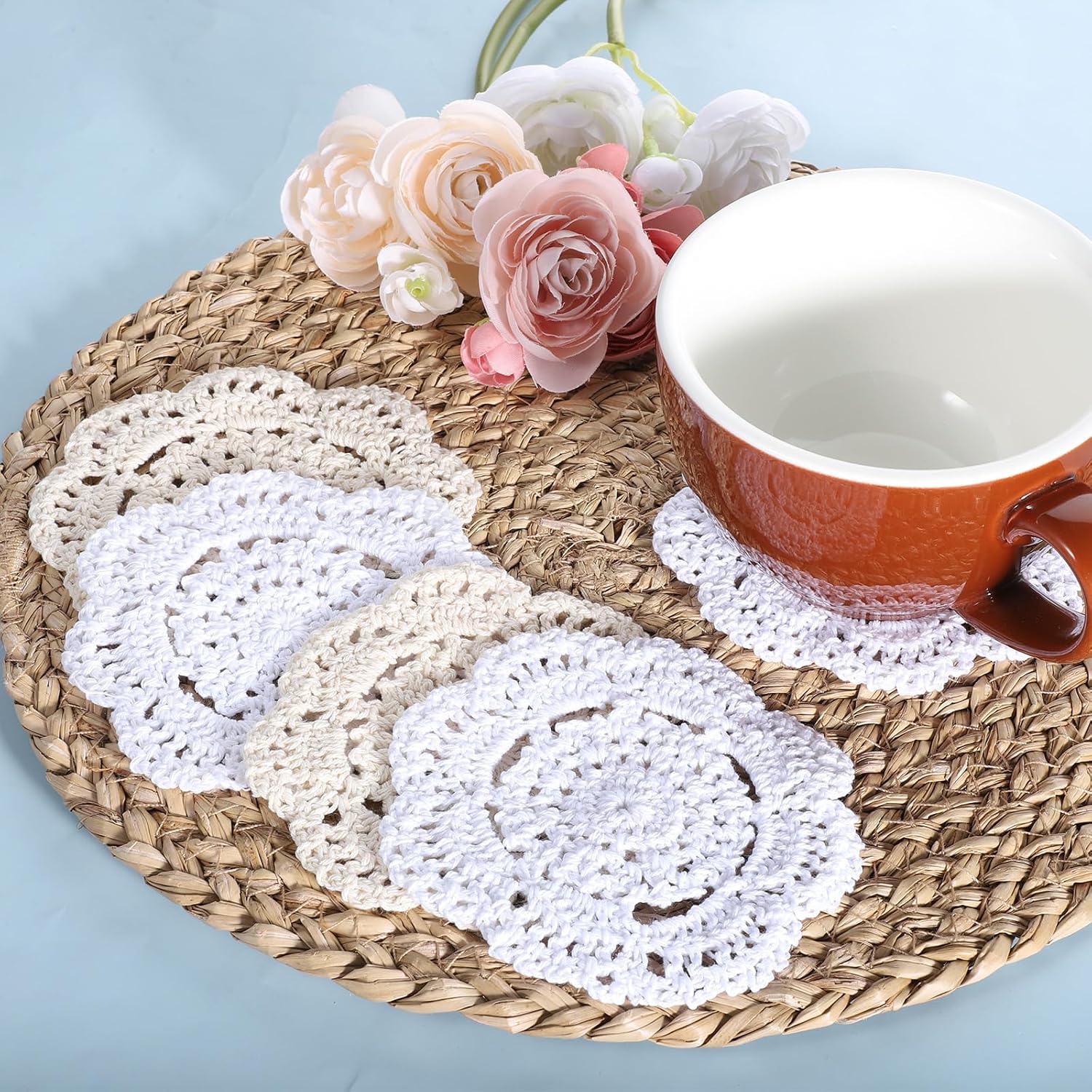 JJUNW 12 PCS Crochet Doilies, 4 Inch Round Lace Placemats for Cup Coasters