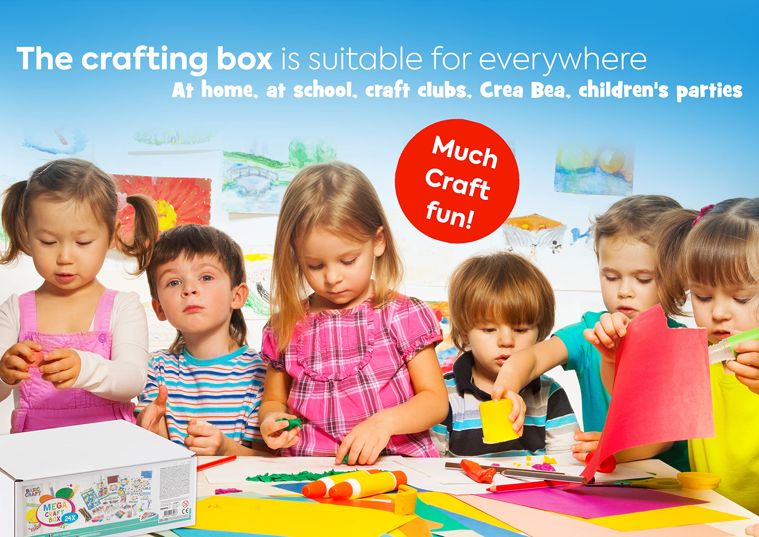 Grafix Caja Manualidades Niños XXL a Partir de 4 Años | 1000 Piezas de Materiales para Manualidades | Kit Manualidades para Niños y Niñas | Scrapbooking Pegatinas Decoración Lápices Purpurina