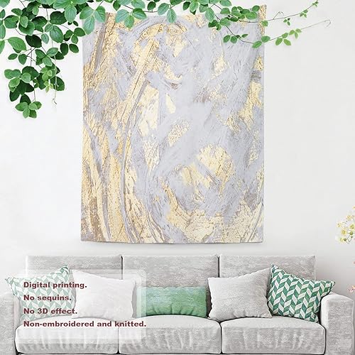 Miniatura 3 de Shrahala Tapiz de pared abstracto de pintura retro, pintado al óleo de oro blanco, rústico, tapiz grande para colgar en la pared, tapiz decorativo