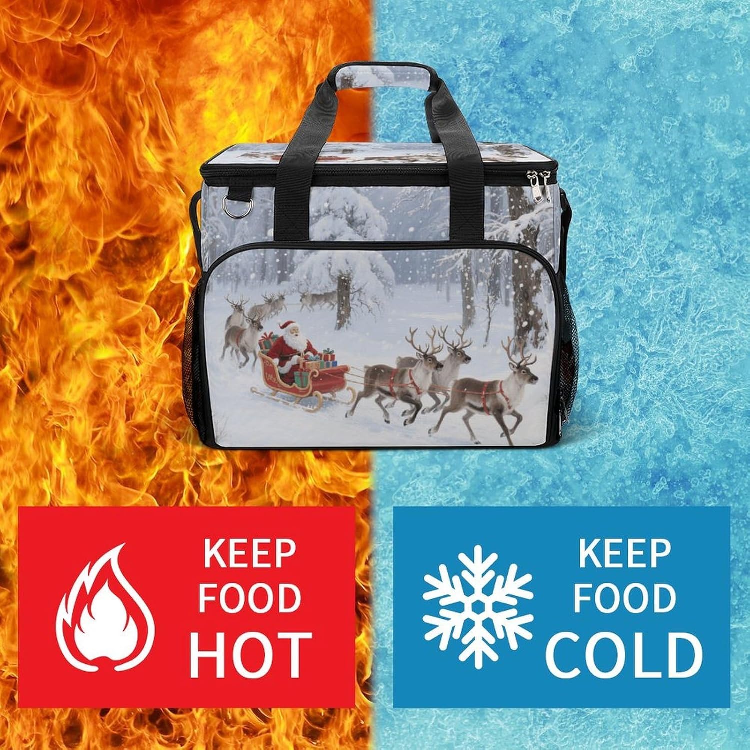 Insulated Picnic Backpack Tote Bag, Large Capacity 30L Christmas Snowflakes Background Cooler Bag Leakproof Beach Bags Portable Lunch Box Waterproof Picnic Basket for Beach Camping BBQ