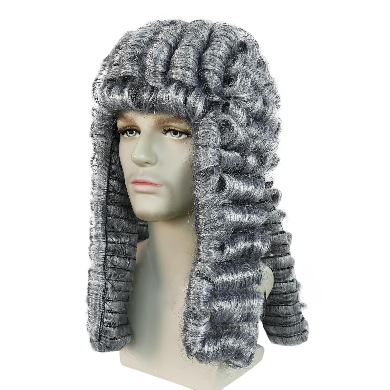 BECULINA Grey Lawyer Wig Judge Wigs for Men with Hair Cap Grey Curly Wigs for Male Wavy Hair for Halloween Men's Colonial George Washington Wig for Christmas Halloween - Image 3