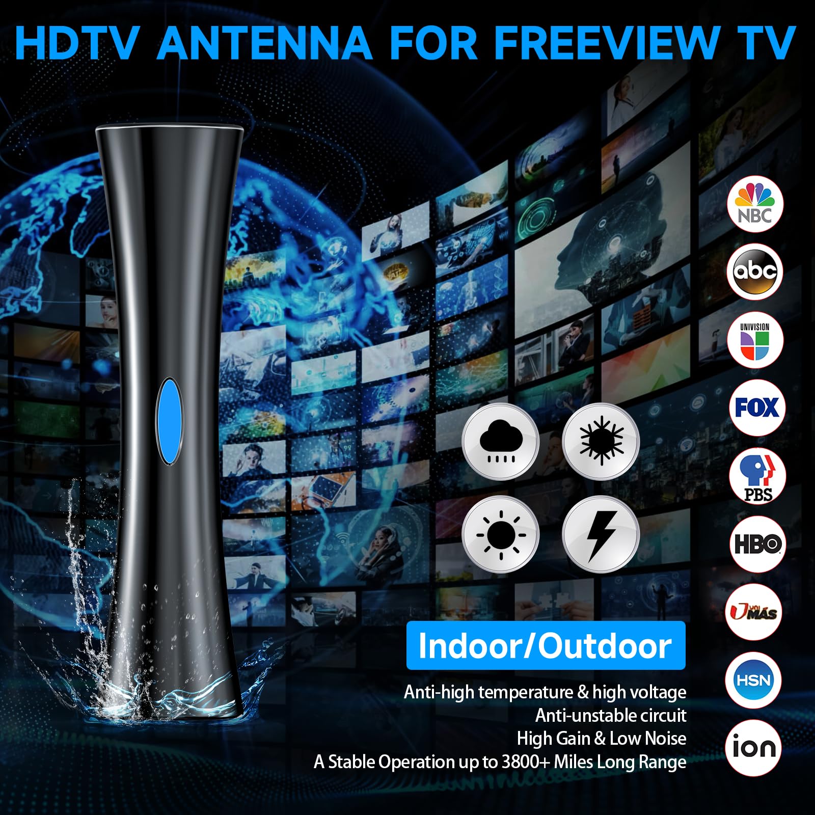Antena de TV para Smart TV interior, antena de TV digital de más de 5000 millas para interiores, antena HDTV de largo alcance de 360° para canales locales con amplificador de señal compatible con 4K