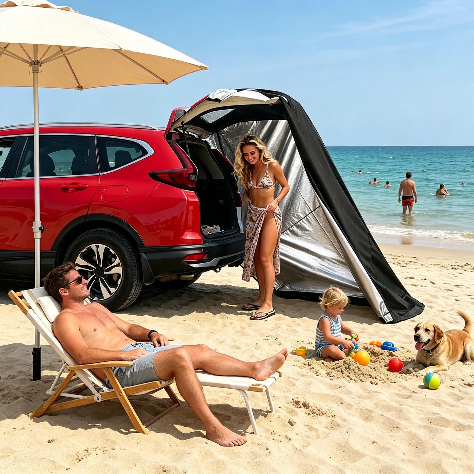 Generico Tenda Portellone SUV Telo Cambio Auto Posteriore | Shelter per Portellone Auto per Camper Van Furgone Hatchback Rimorchio Campeggio Picnic Spiaggia Escursionismo Viaggio