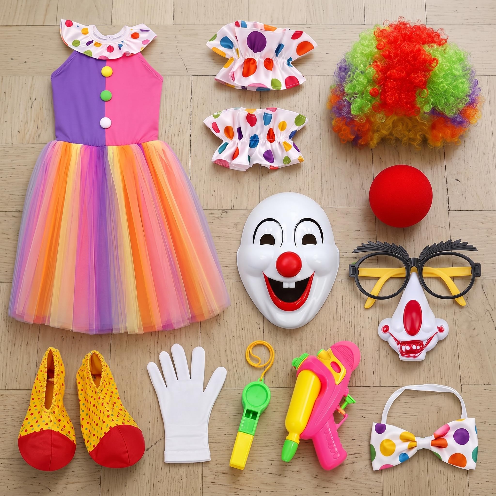 Clown Kostüm Erwachsene Damen 11-teiliges Set für Fasching, Karneval & Halloween – Zirkus Kostüm Damen