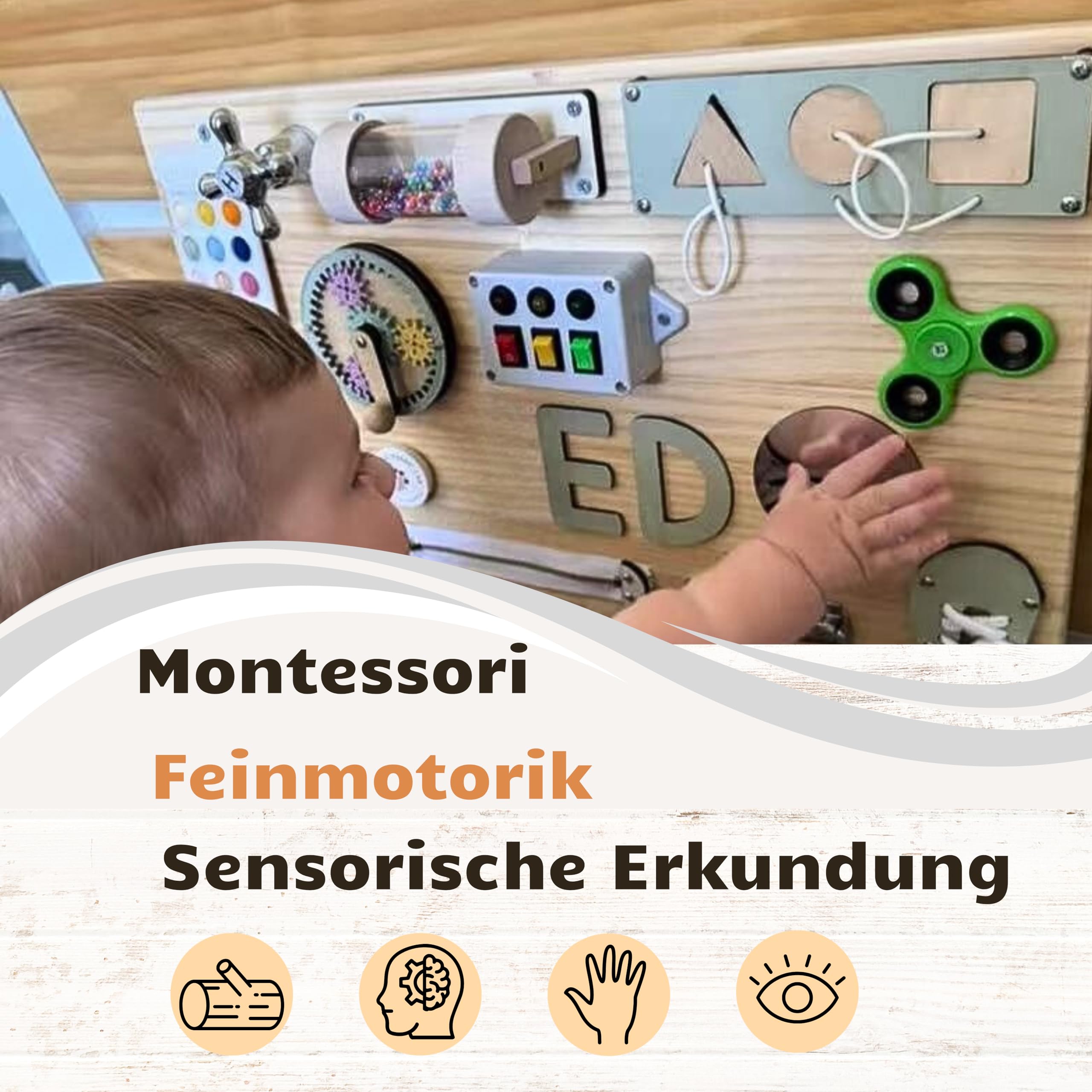Potatomato Busy Board akcesoria i deska do aktywności – grzechotka w kształcie laski deszczowej, instrument muzyczny do samodzielnego wykonania, sensoryczna zabawka rozwojowa, pedagogiczne narzędzie